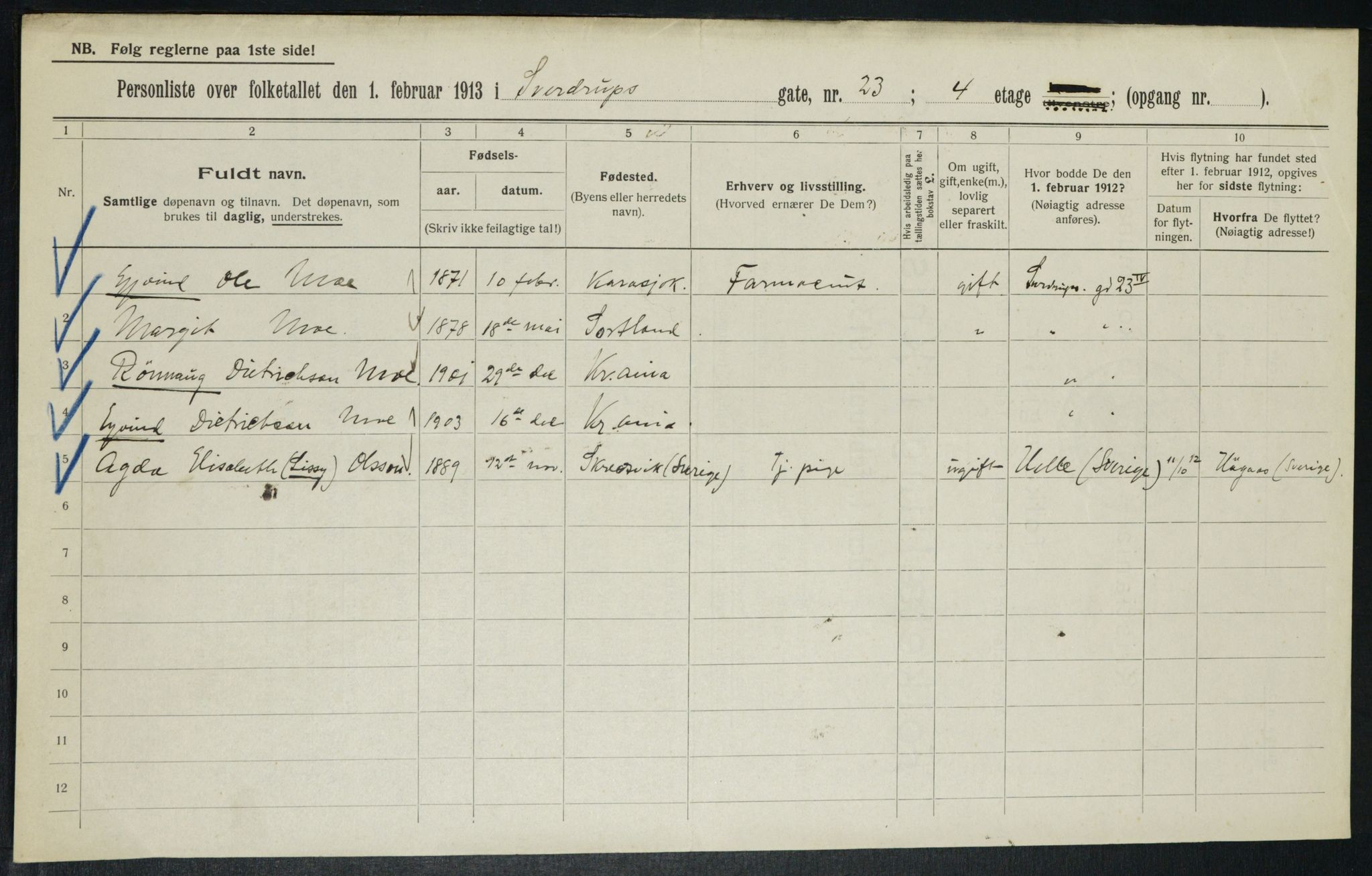 OBA, Municipal Census 1913 for Kristiania, 1913, p. 105807