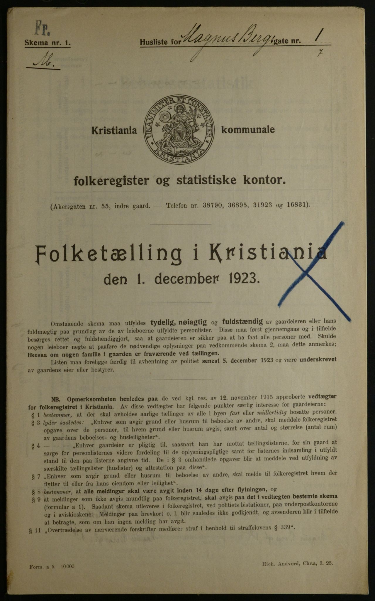 OBA, Municipal Census 1923 for Kristiania, 1923, p. 65671