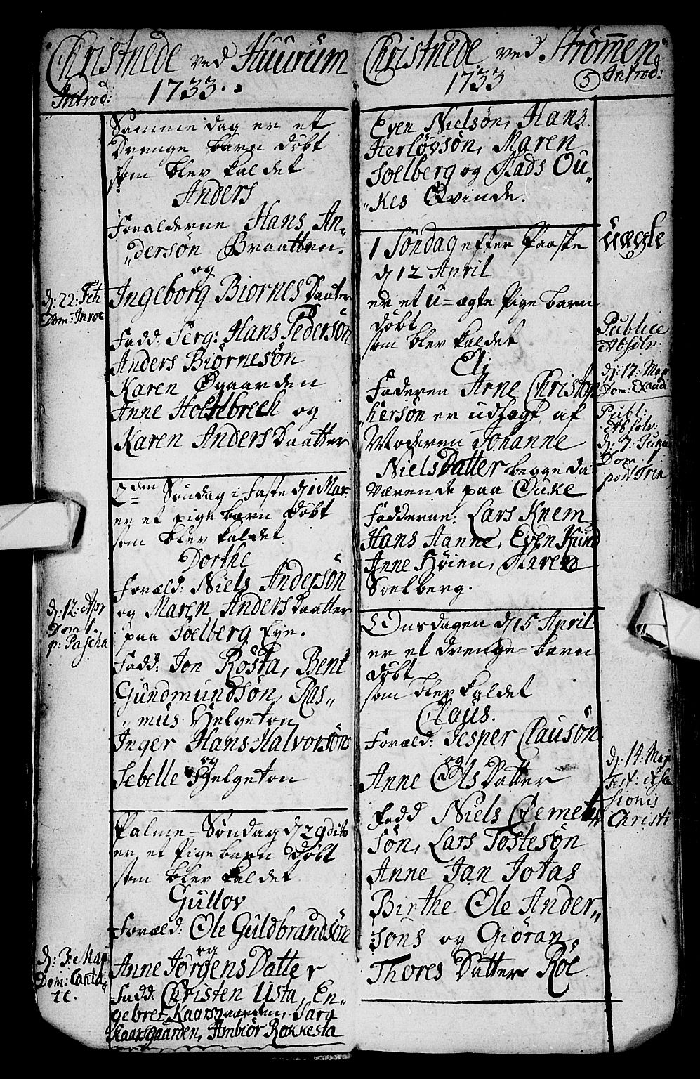 Hurum kirkebøker, AV/SAKO-A-229/F/Fa/L0002: Parish register (official) no. 2, 1733-1757, p. 5