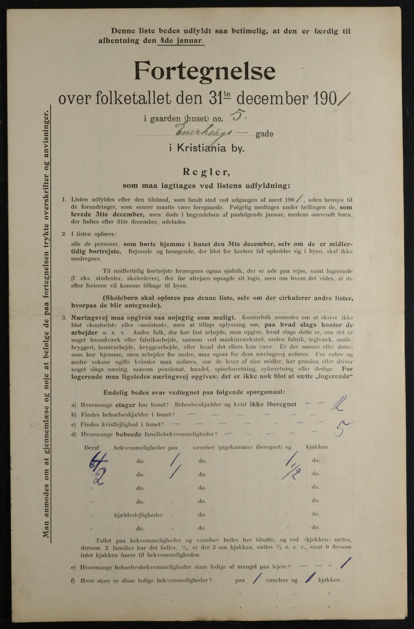 OBA, Municipal Census 1901 for Kristiania, 1901, p. 3455