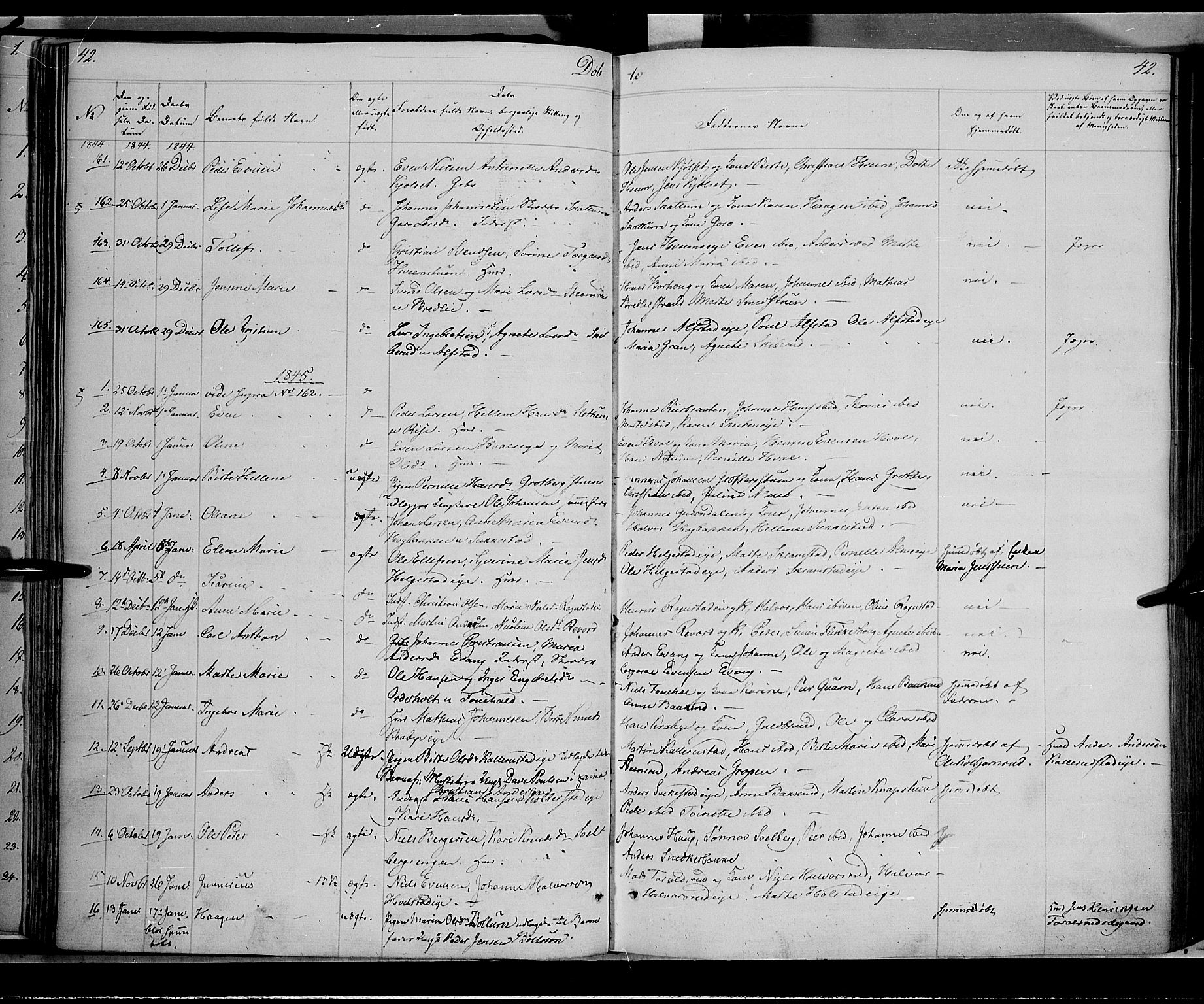 Østre Toten prestekontor, AV/SAH-PREST-104/H/Ha/Haa/L0002: Parish register (official) no. 2, 1840-1847, p. 42