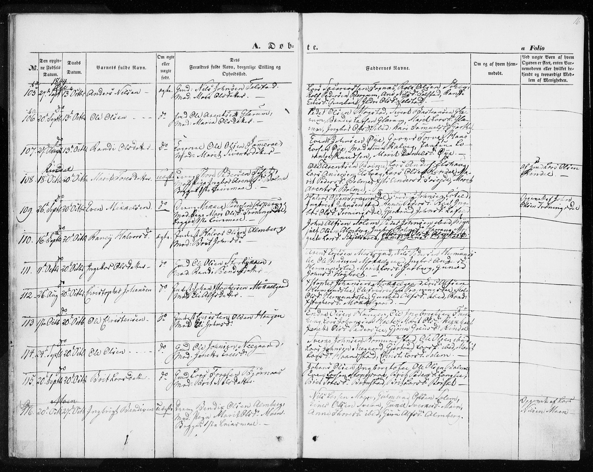 Ministerialprotokoller, klokkerbøker og fødselsregistre - Møre og Romsdal, AV/SAT-A-1454/595/L1043: Parish register (official) no. 595A05, 1843-1851, p. 16