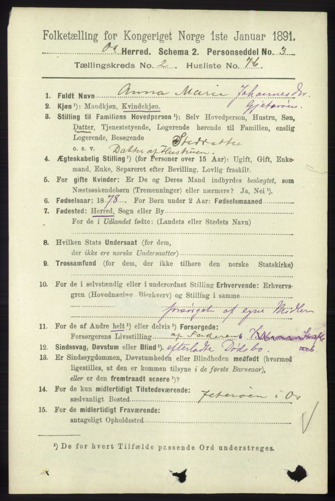 RA, 1891 census for 1243 Os, 1891, p. 857