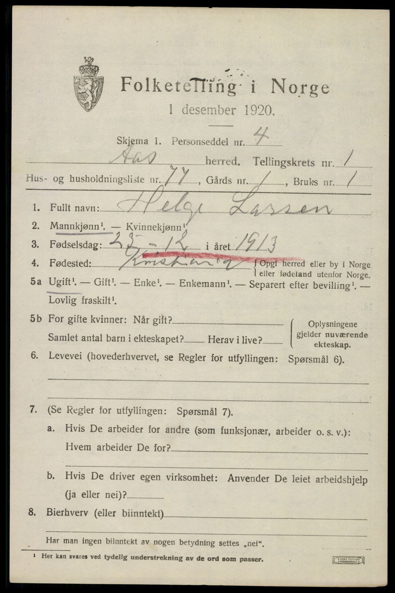 SAO, 1920 census for Ås, 1920, p. 2142