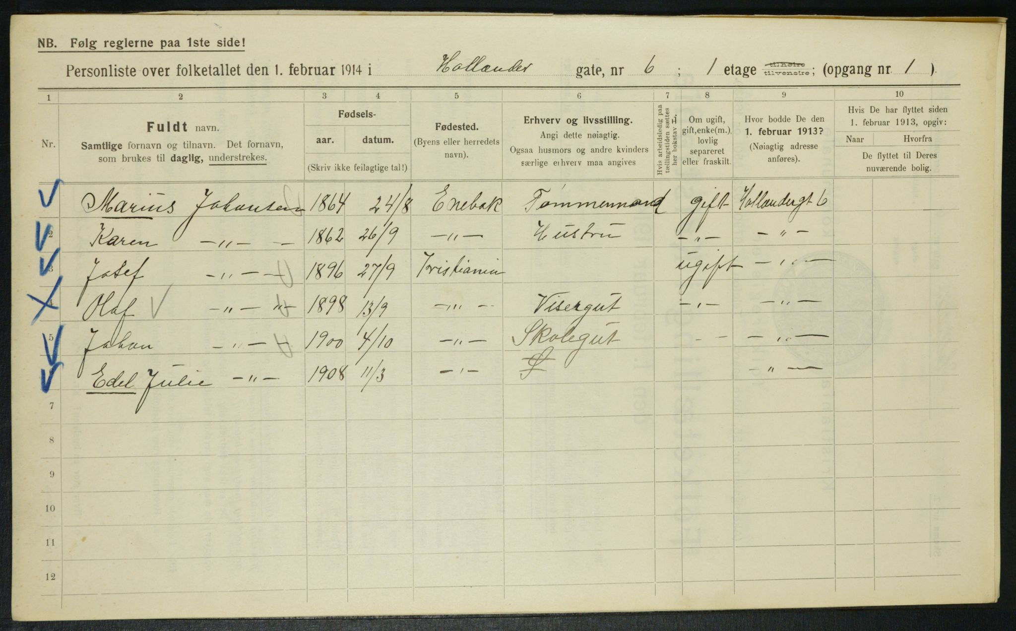 OBA, Municipal Census 1914 for Kristiania, 1914, p. 40807