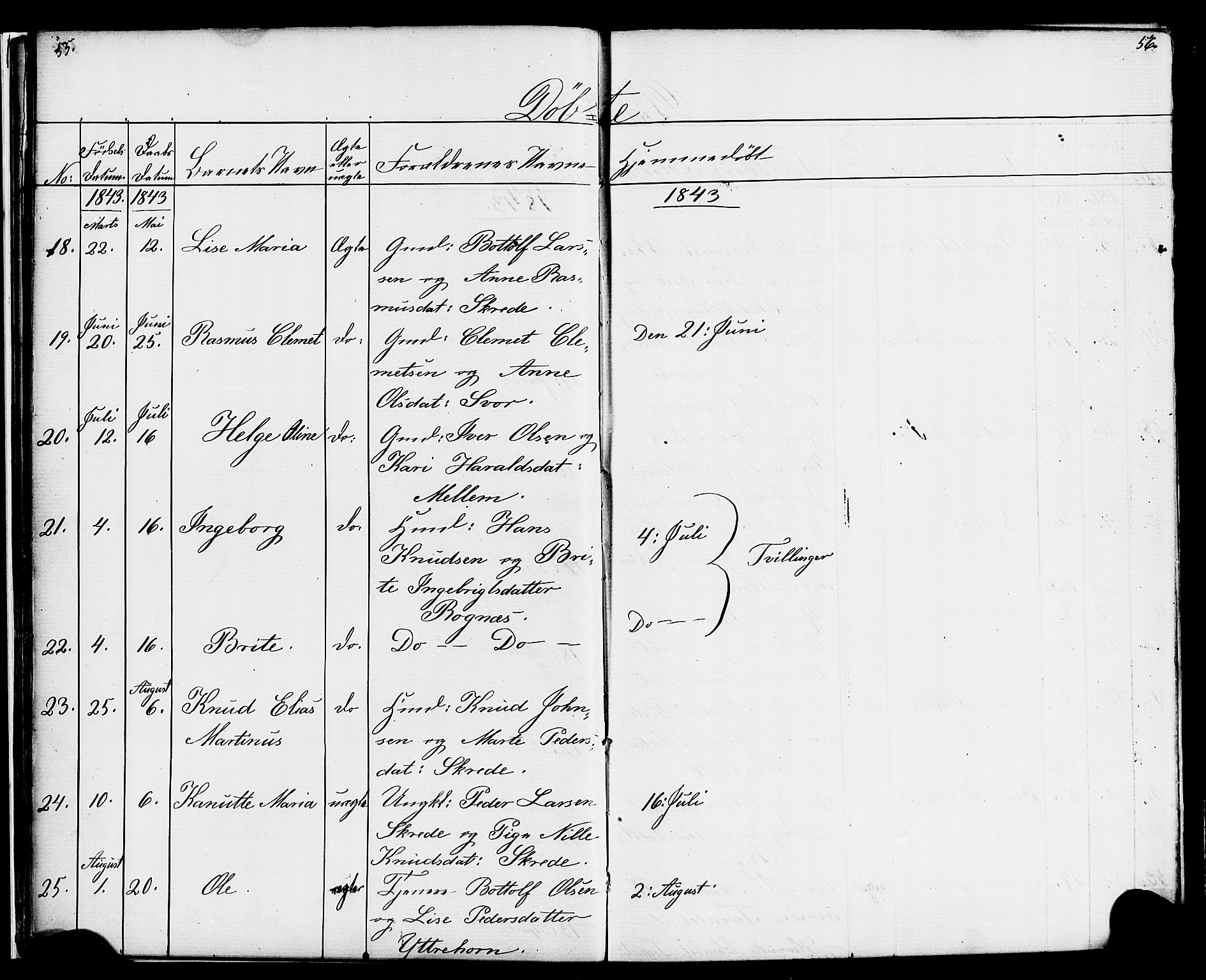 Hornindal sokneprestembete, AV/SAB-A-82401/H/Haa/Haaa/L0001: Parish register (official) no. A 1, 1837-1866, p. 56-57