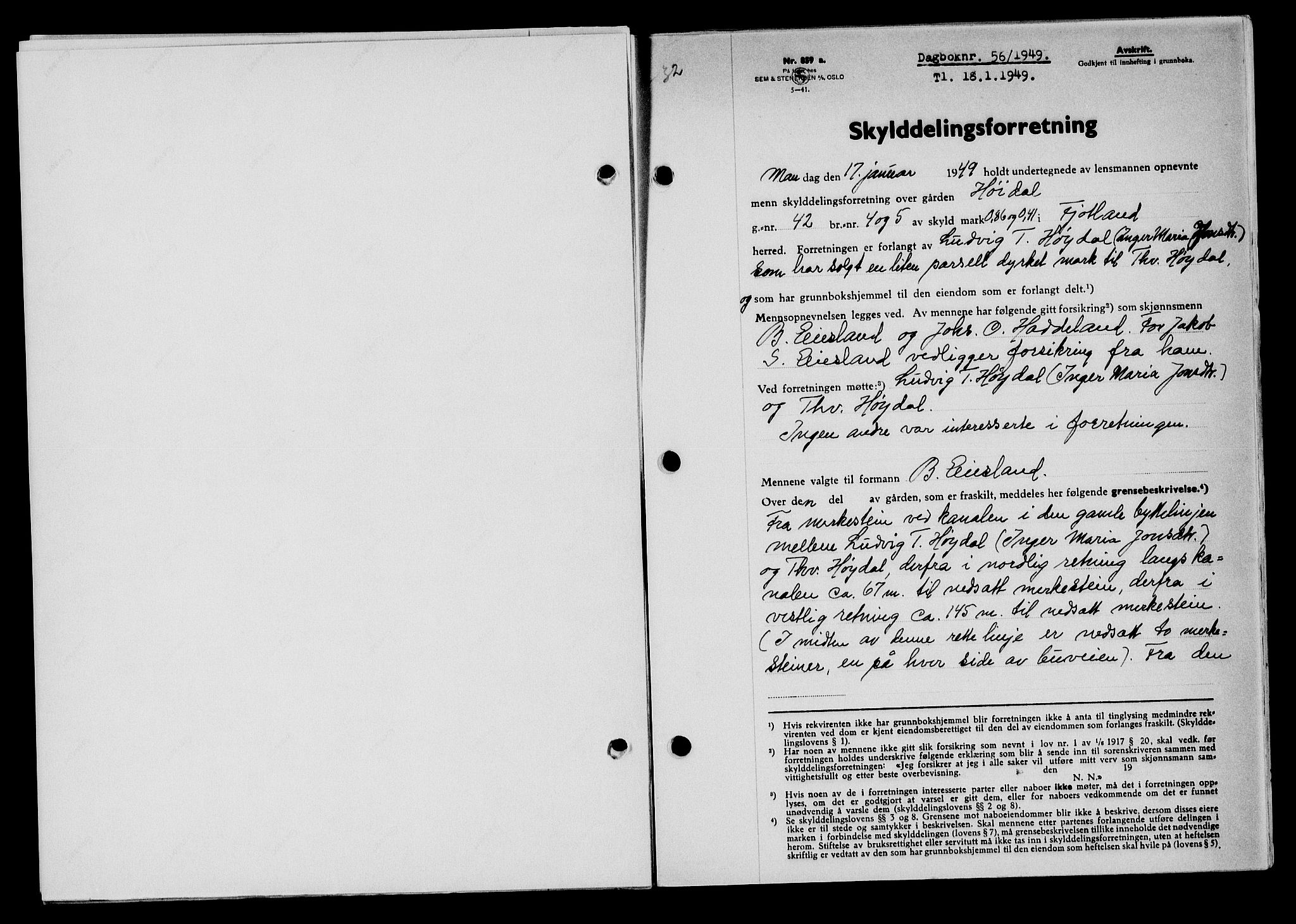 Flekkefjord sorenskriveri, SAK/1221-0001/G/Gb/Gba/L0064: Mortgage book no. A-12, 1948-1949, Diary no: : 56/1949
