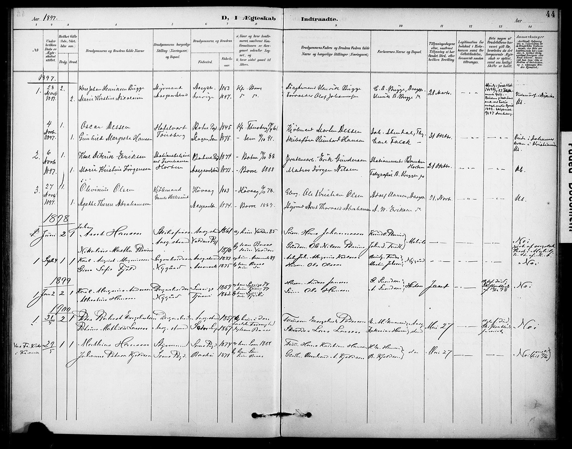 Borre kirkebøker, SAKO/A-338/F/Fb/L0002: Parish register (official) no. II 2, 1893-1905, p. 44
