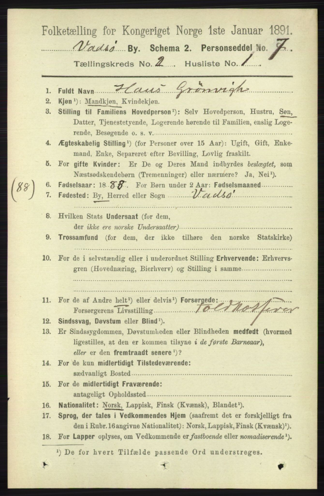 RA, 1891 census for 2003 Vadsø, 1891, p. 772