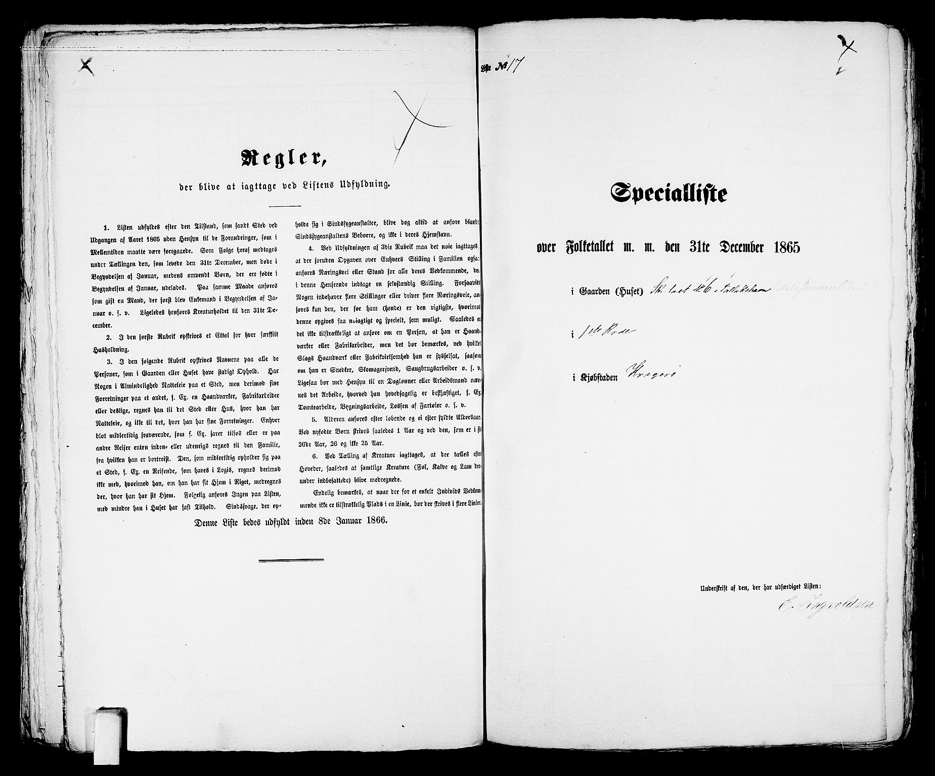 RA, 1865 census for Kragerø/Kragerø, 1865, p. 43