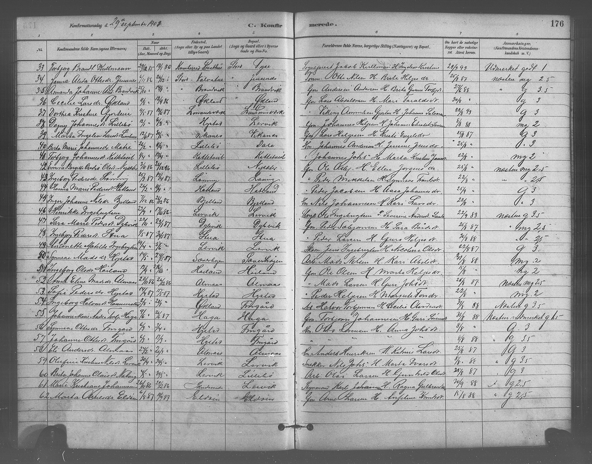 Stord sokneprestembete, SAB/A-78201/H/Hab: Parish register (copy) no. A 2, 1879-1909, p. 176