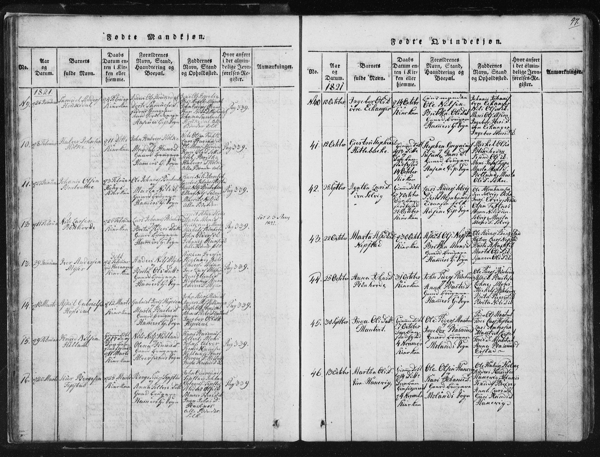 Hamre sokneprestembete, AV/SAB-A-75501/H/Ha/Haa/Haaa/L0010: Parish register (official) no. A 10, 1816-1826, p. 44