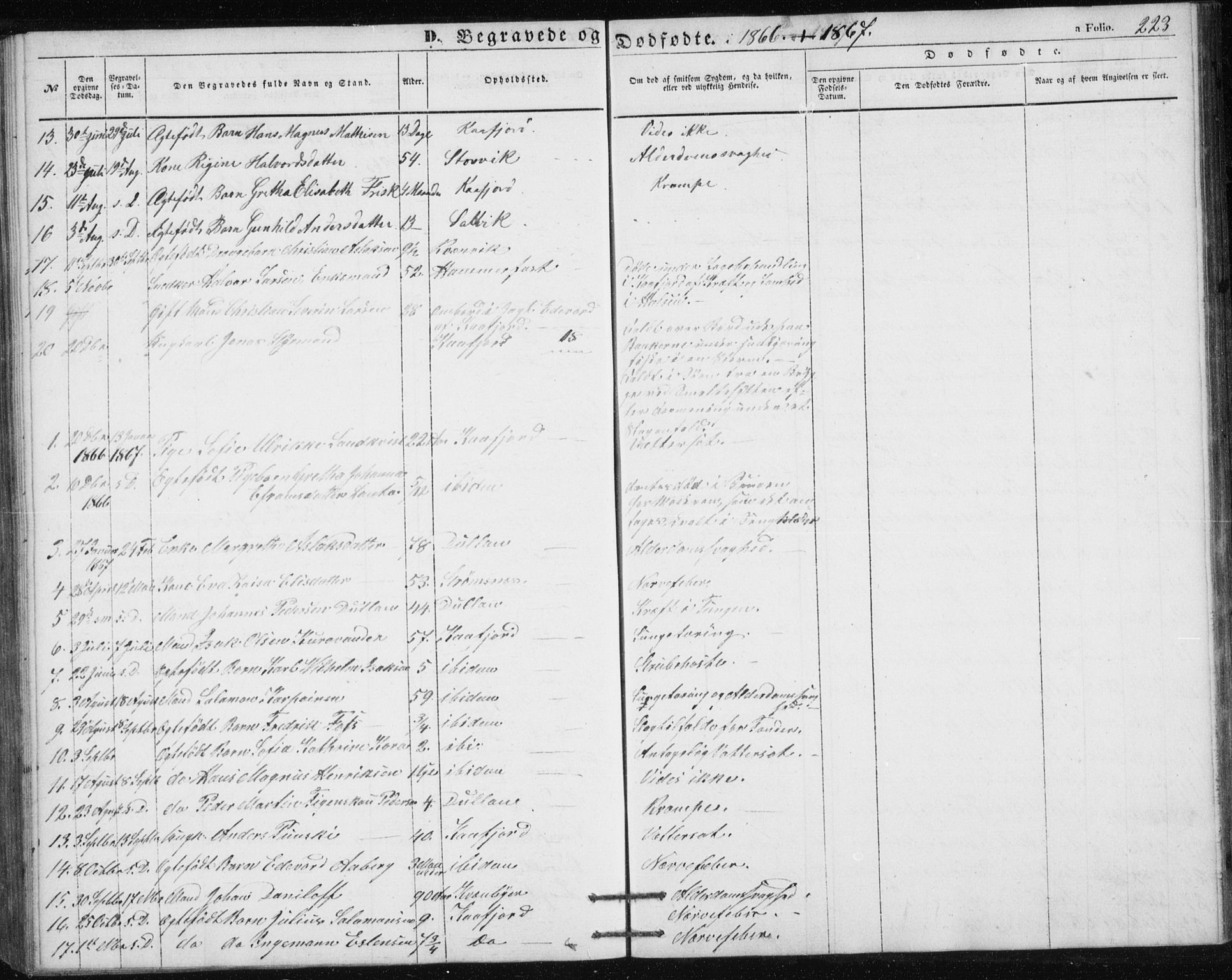 Alta sokneprestkontor, SATØ/S-1338/H/Hb/L0002.klokk: Parish register (copy) no. 2, 1856-1880, p. 223