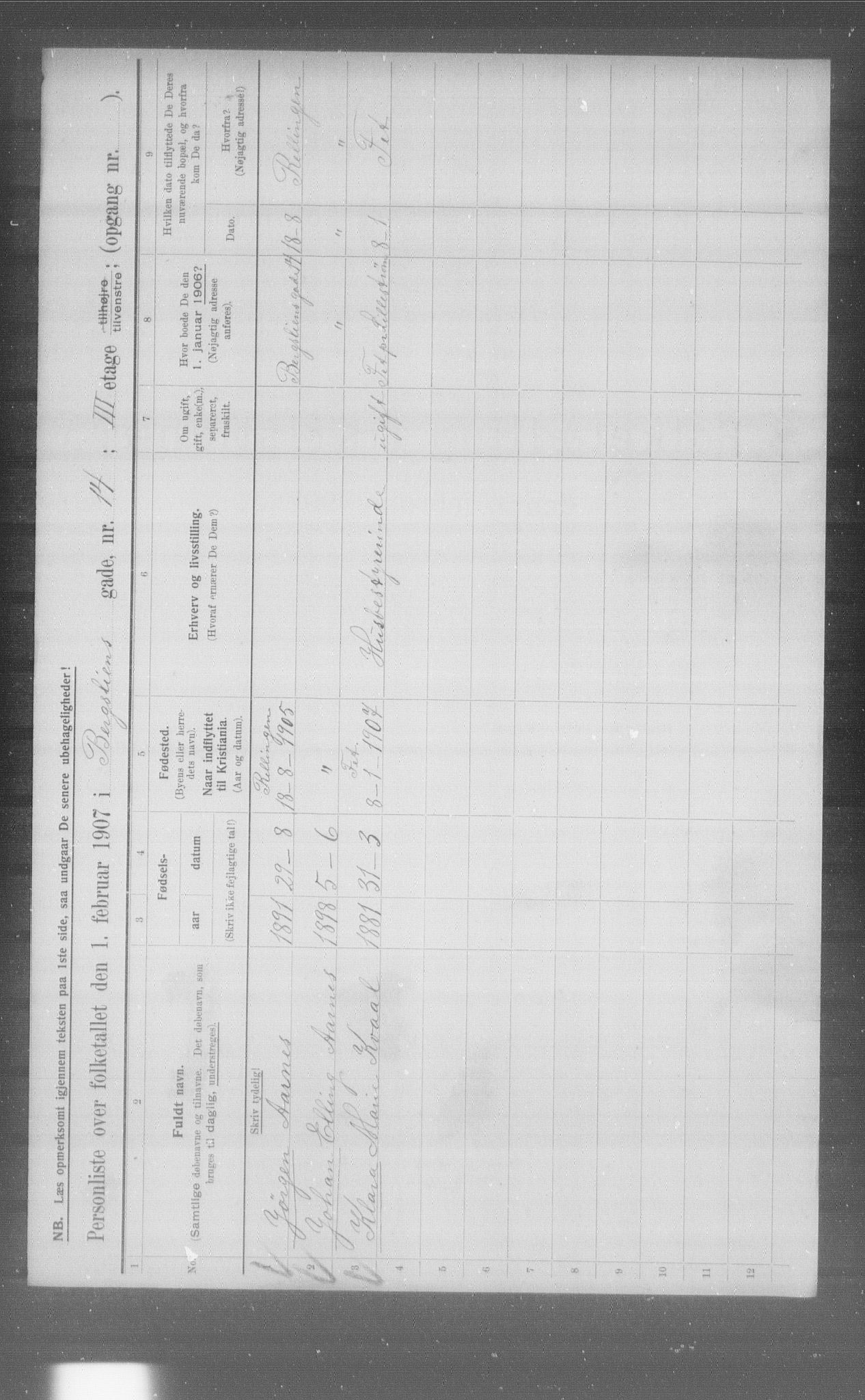 OBA, Municipal Census 1907 for Kristiania, 1907, p. 2355