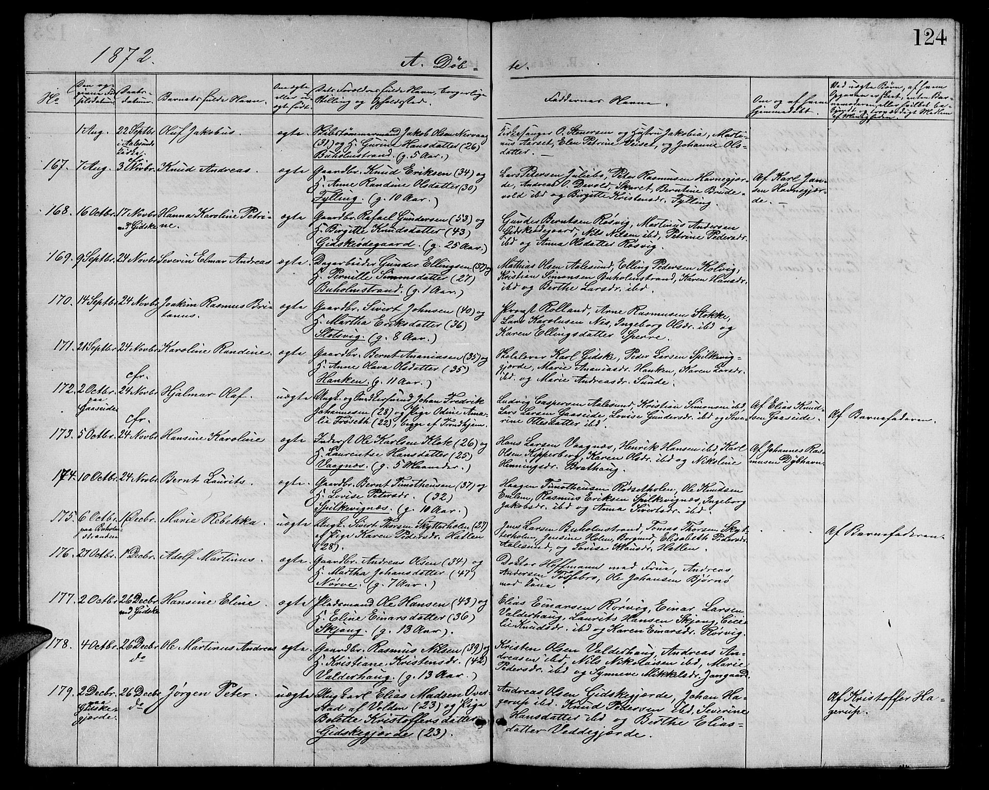 Ministerialprotokoller, klokkerbøker og fødselsregistre - Møre og Romsdal, AV/SAT-A-1454/528/L0428: Parish register (copy) no. 528C09, 1864-1880, p. 124