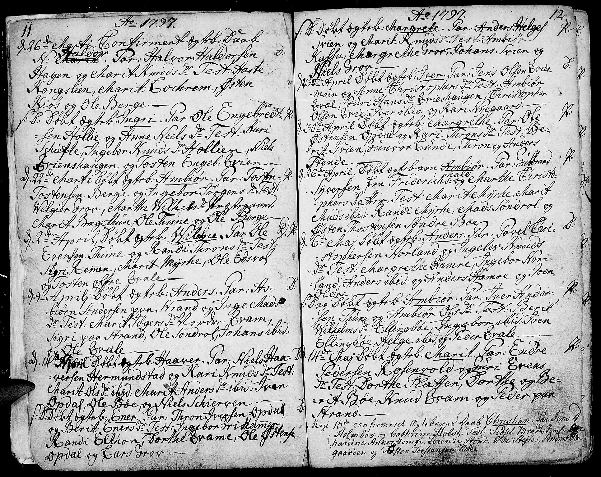 Vang prestekontor, Valdres, SAH/PREST-140/H/Ha/L0002: Parish register (official) no. 2, 1796-1808, p. 11-12