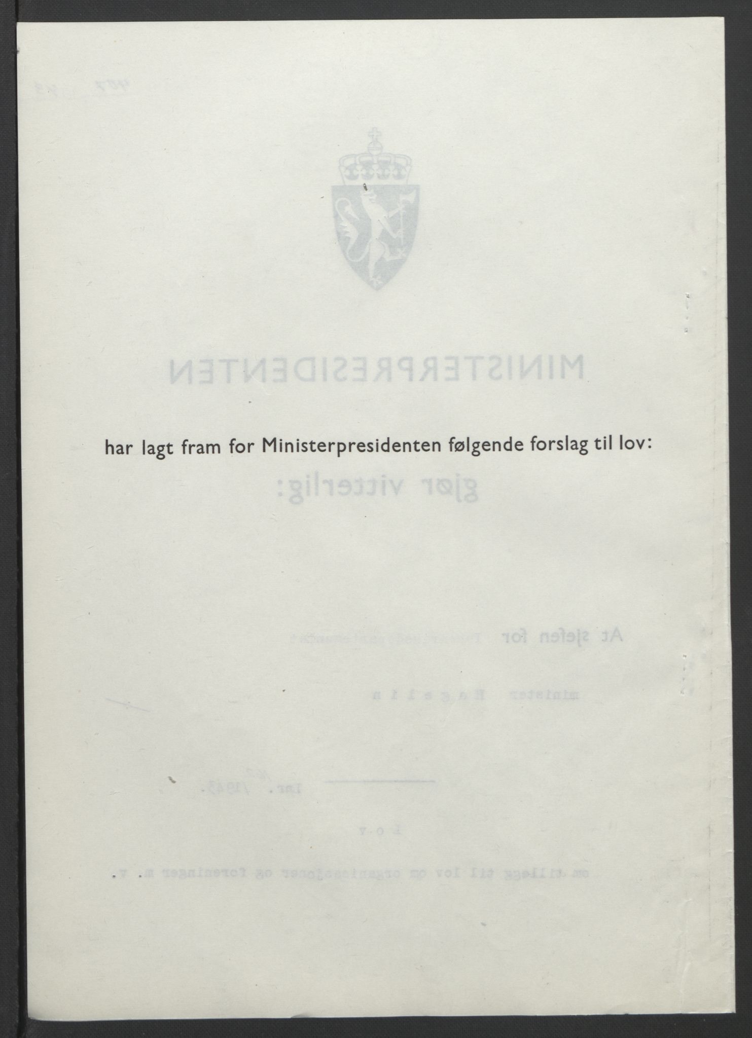 NS-administrasjonen 1940-1945 (Statsrådsekretariatet, de kommisariske statsråder mm), AV/RA-S-4279/D/Db/L0099: Lover, 1943, p. 767