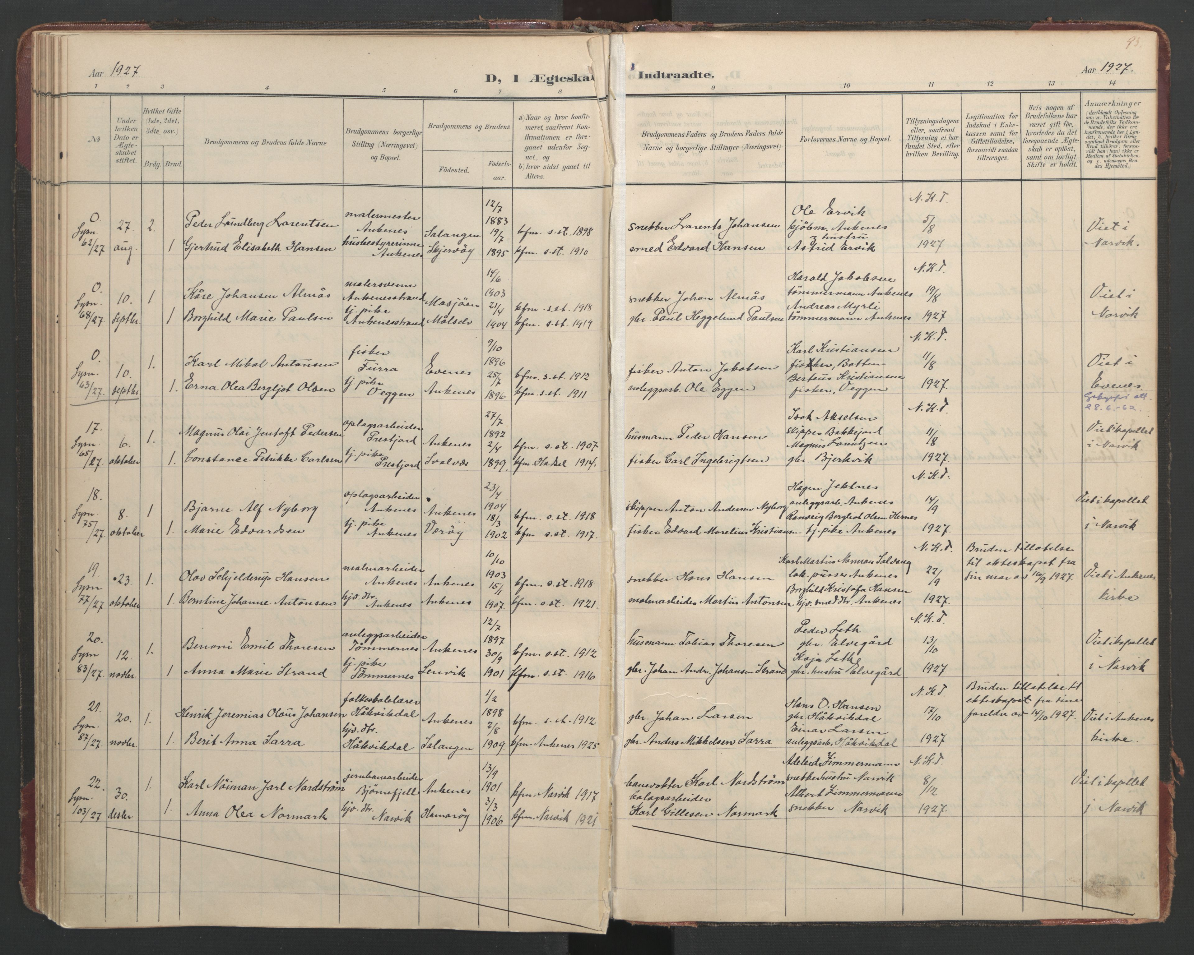 Ministerialprotokoller, klokkerbøker og fødselsregistre - Nordland, AV/SAT-A-1459/866/L0942: Parish register (official) no. 866A05, 1901-1928, p. 93