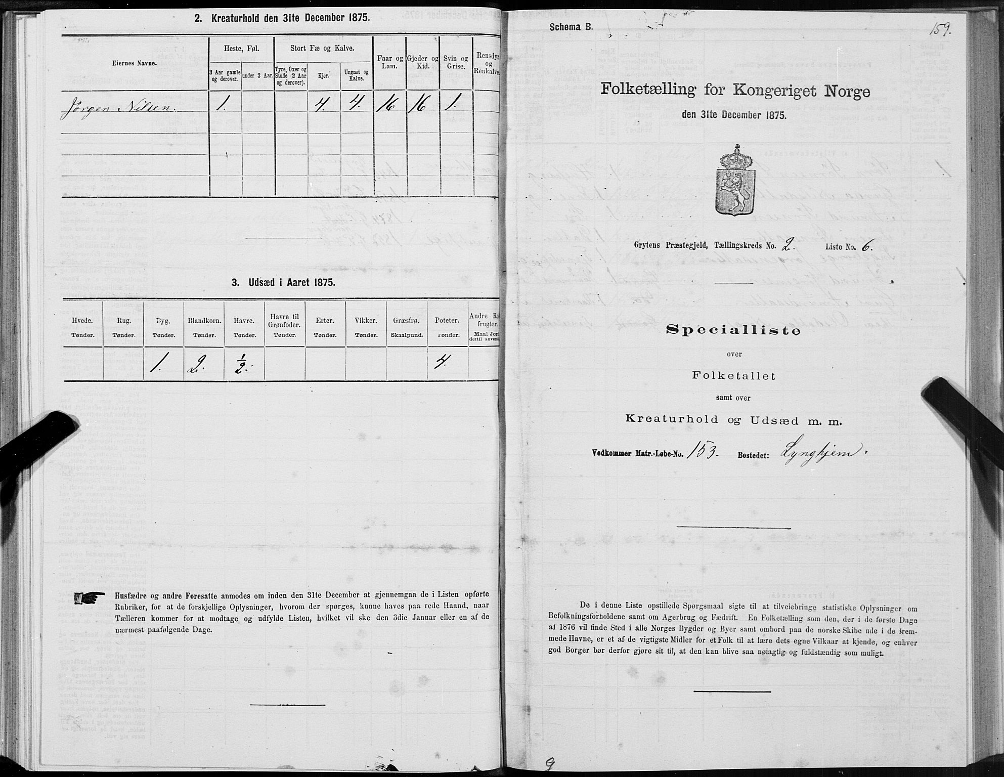 SAT, 1875 census for 1539P Grytten, 1875, p. 1159