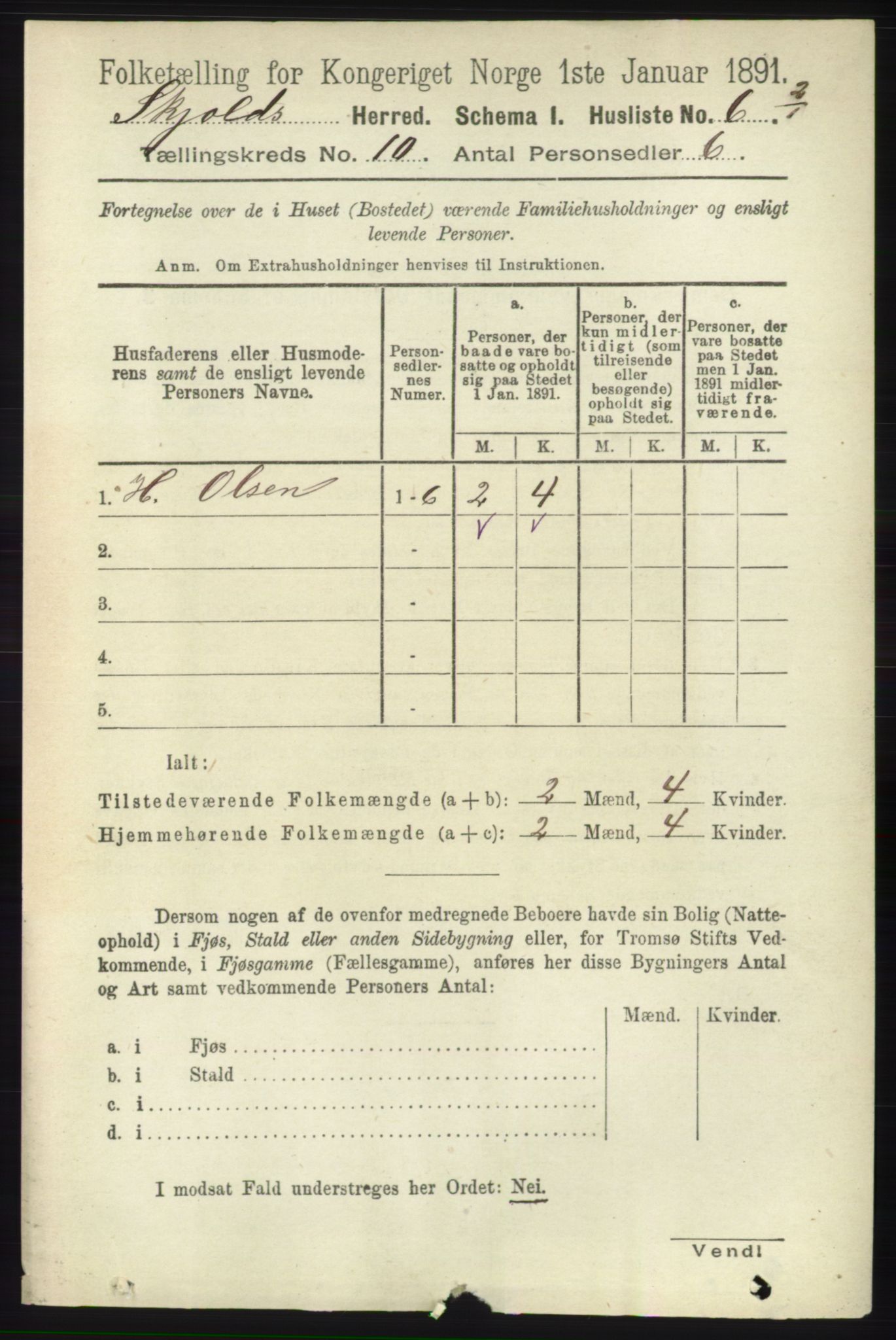 RA, 1891 census for 1154 Skjold, 1891, p. 1996