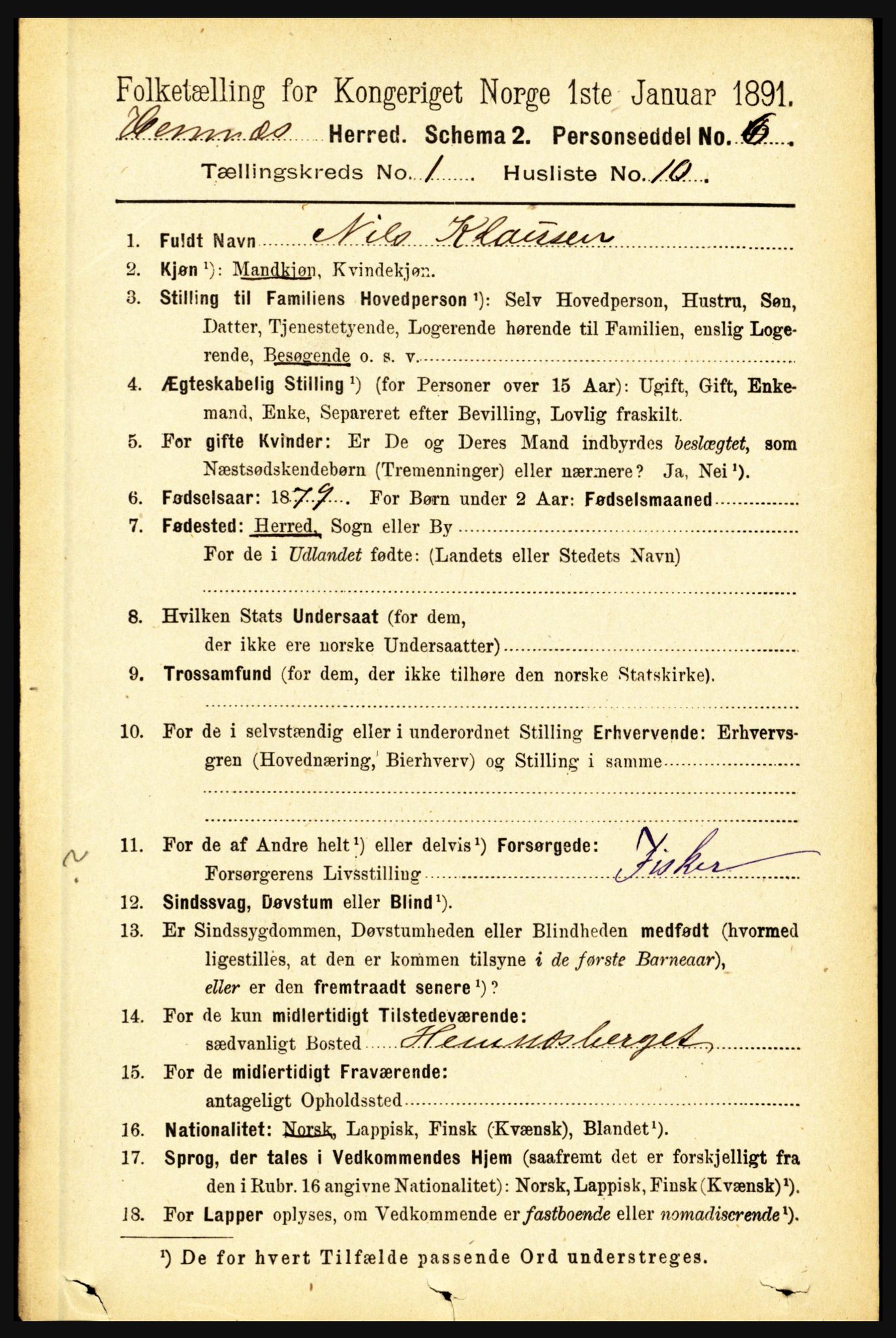 RA, 1891 census for 1832 Hemnes, 1891, p. 272