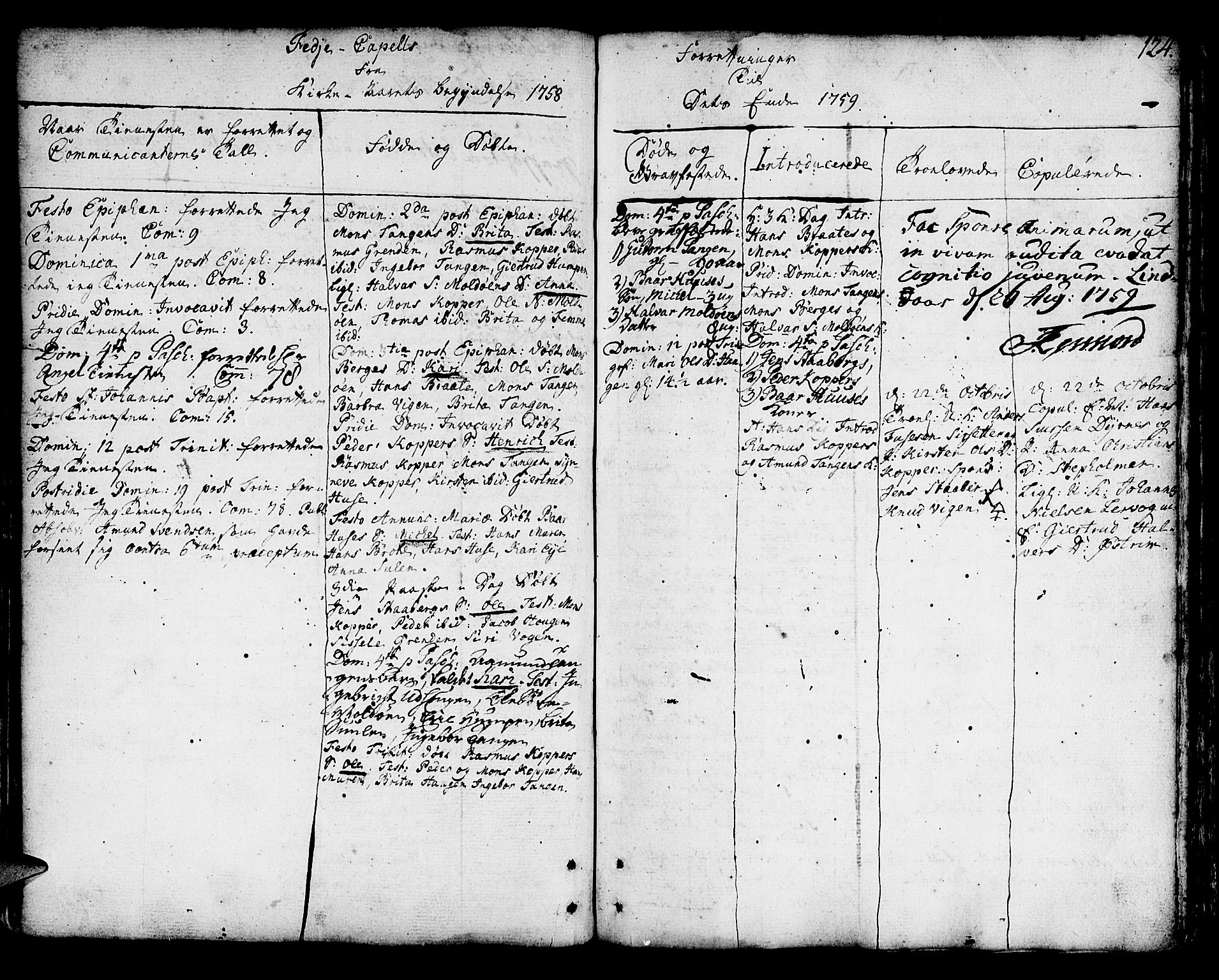 Lindås Sokneprestembete, SAB/A-76701/H/Haa: Parish register (official) no. A 3, 1748-1764, p. 124