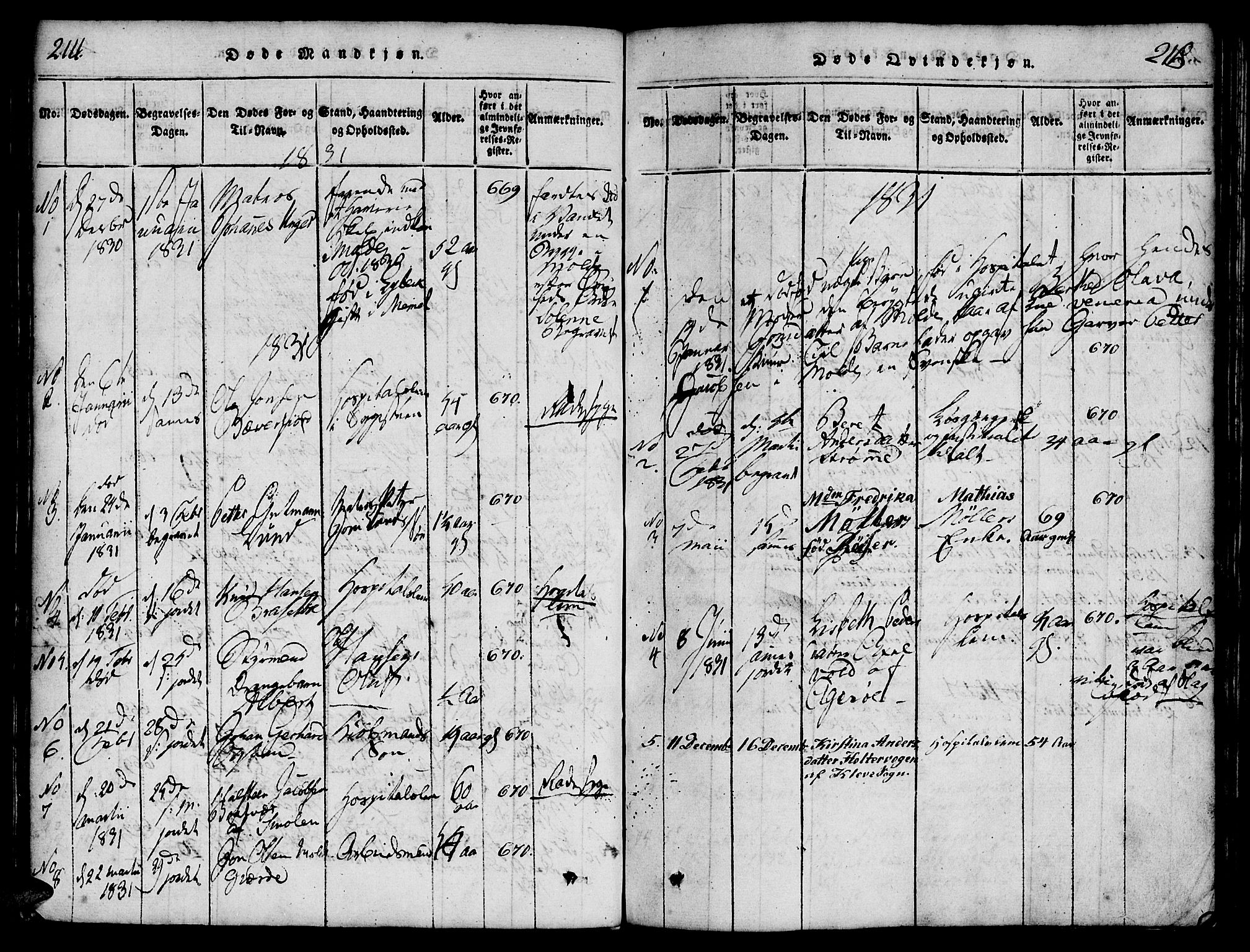 Ministerialprotokoller, klokkerbøker og fødselsregistre - Møre og Romsdal, SAT/A-1454/558/L0688: Parish register (official) no. 558A02, 1818-1843, p. 214-215