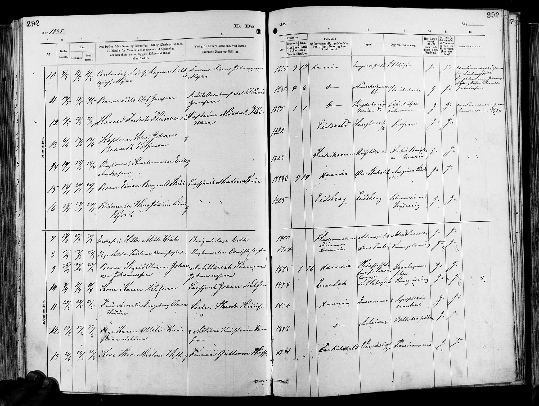 Garnisonsmenigheten Kirkebøker, SAO/A-10846/F/Fa/L0012: Parish register (official) no. 12, 1880-1893, p. 292