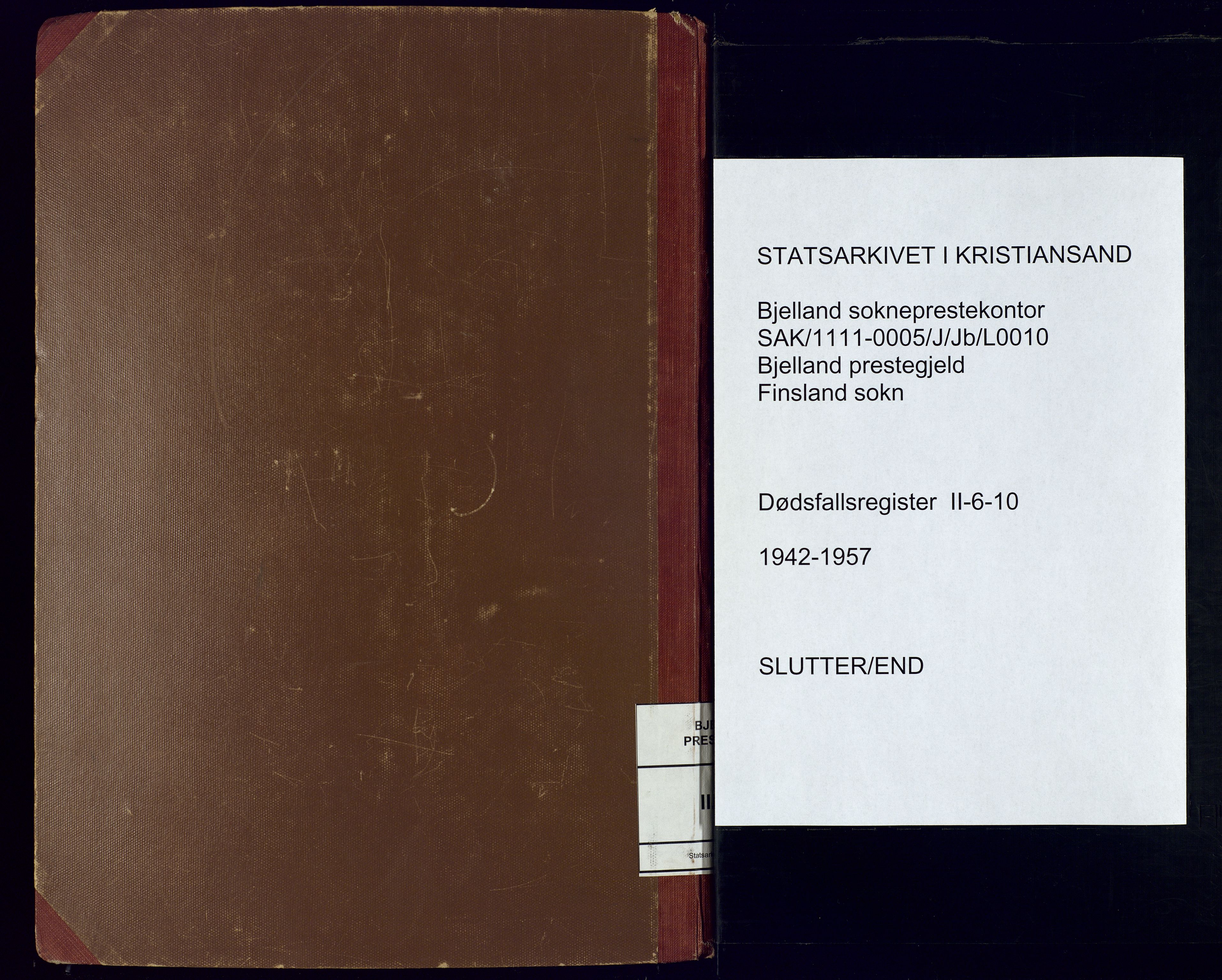 Bjelland sokneprestkontor, AV/SAK-1111-0005/J/Jb/L0010: II.6.10 - Dødsfallsregister Finsland, 1942-1957