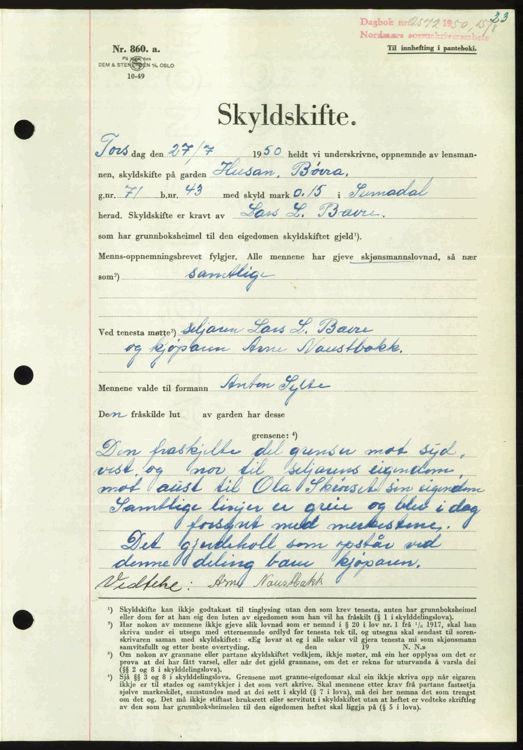 Nordmøre sorenskriveri, AV/SAT-A-4132/1/2/2Ca: Mortgage book no. A116, 1950-1950, Diary no: : 2572/1950