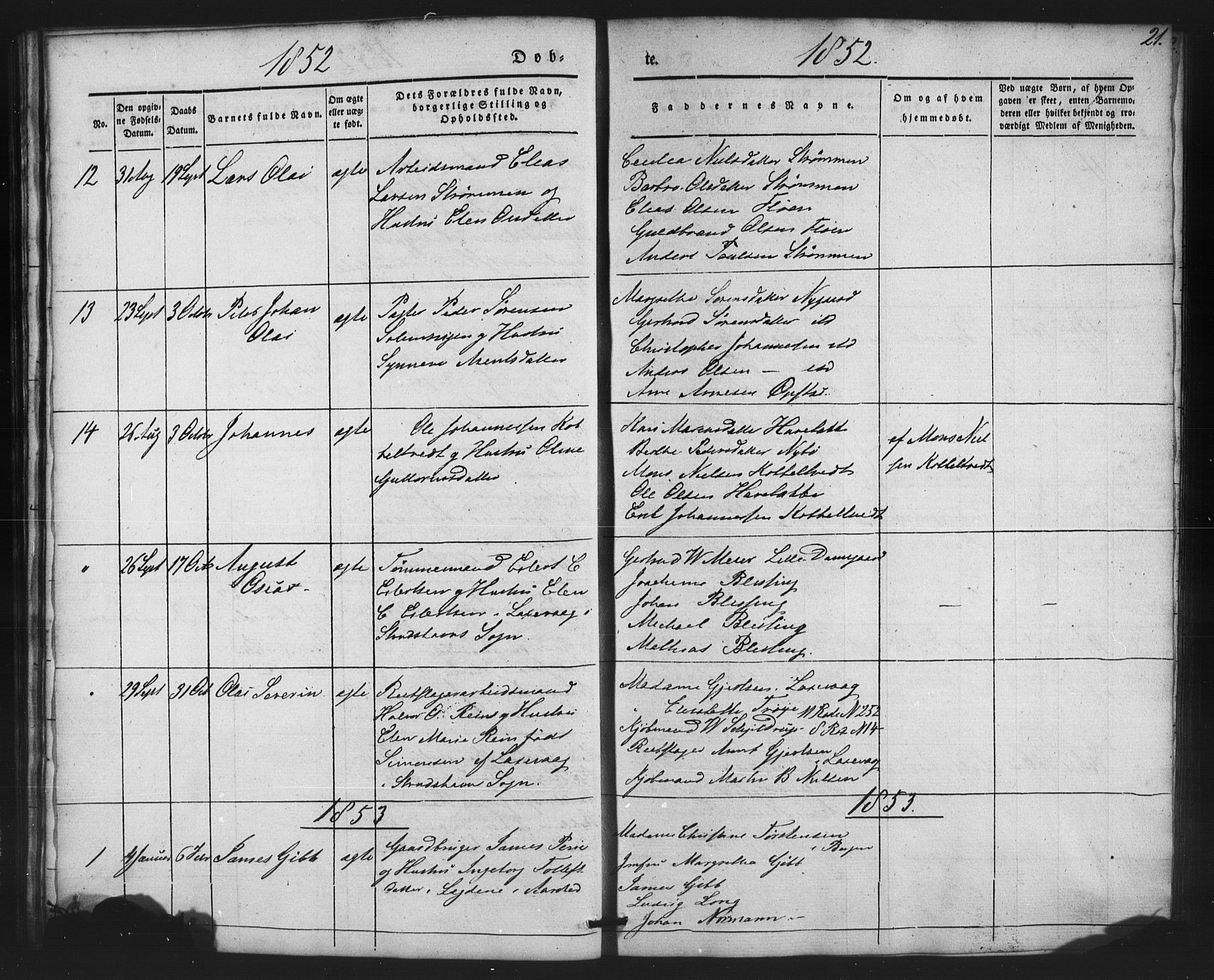 St. Jørgens hospital og Årstad sokneprestembete, AV/SAB-A-99934: Parish register (copy) no. A 2, 1843-1863, p. 21