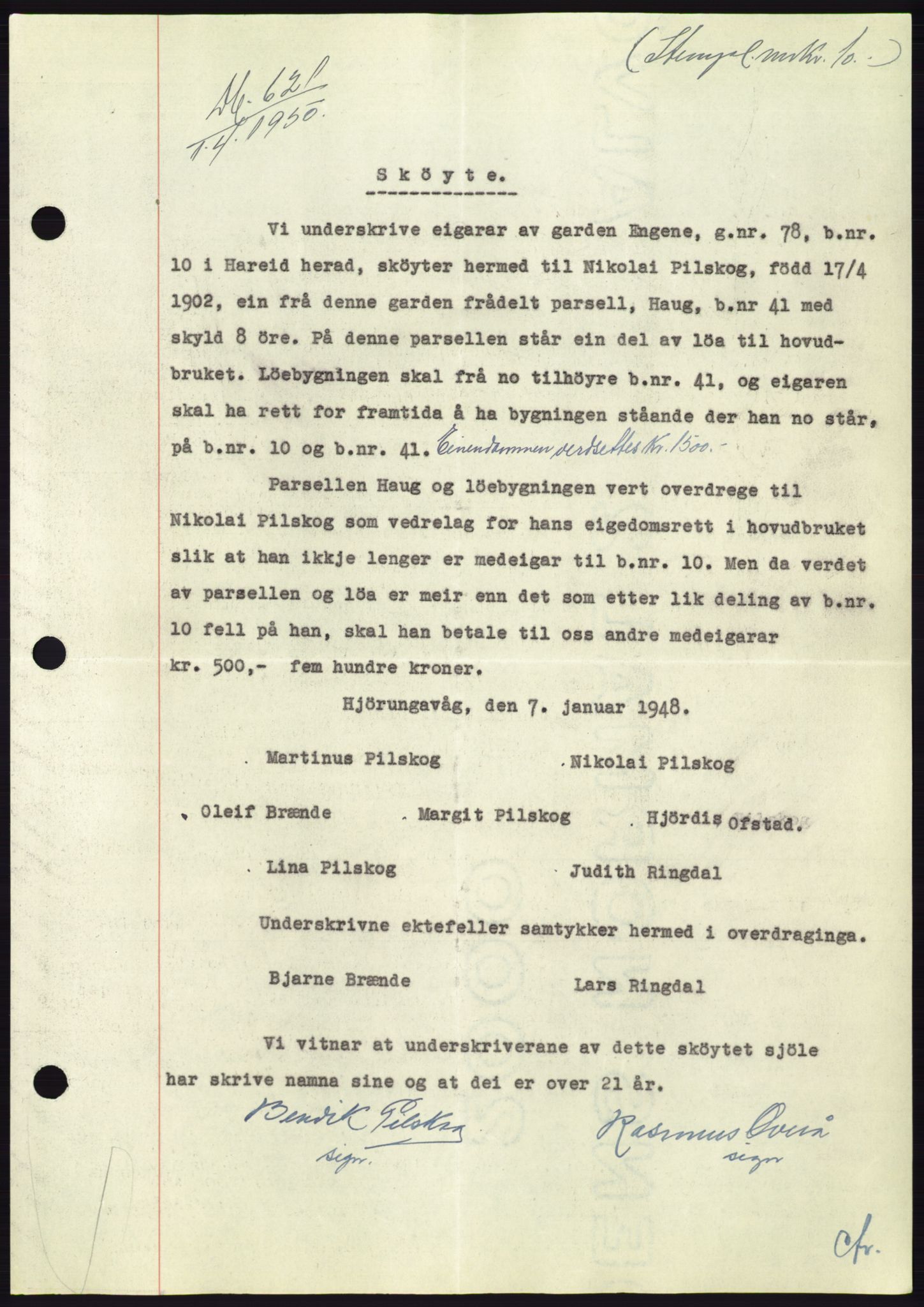 Søre Sunnmøre sorenskriveri, AV/SAT-A-4122/1/2/2C/L0086: Mortgage book no. 12A, 1949-1950, Diary no: : 621/1950