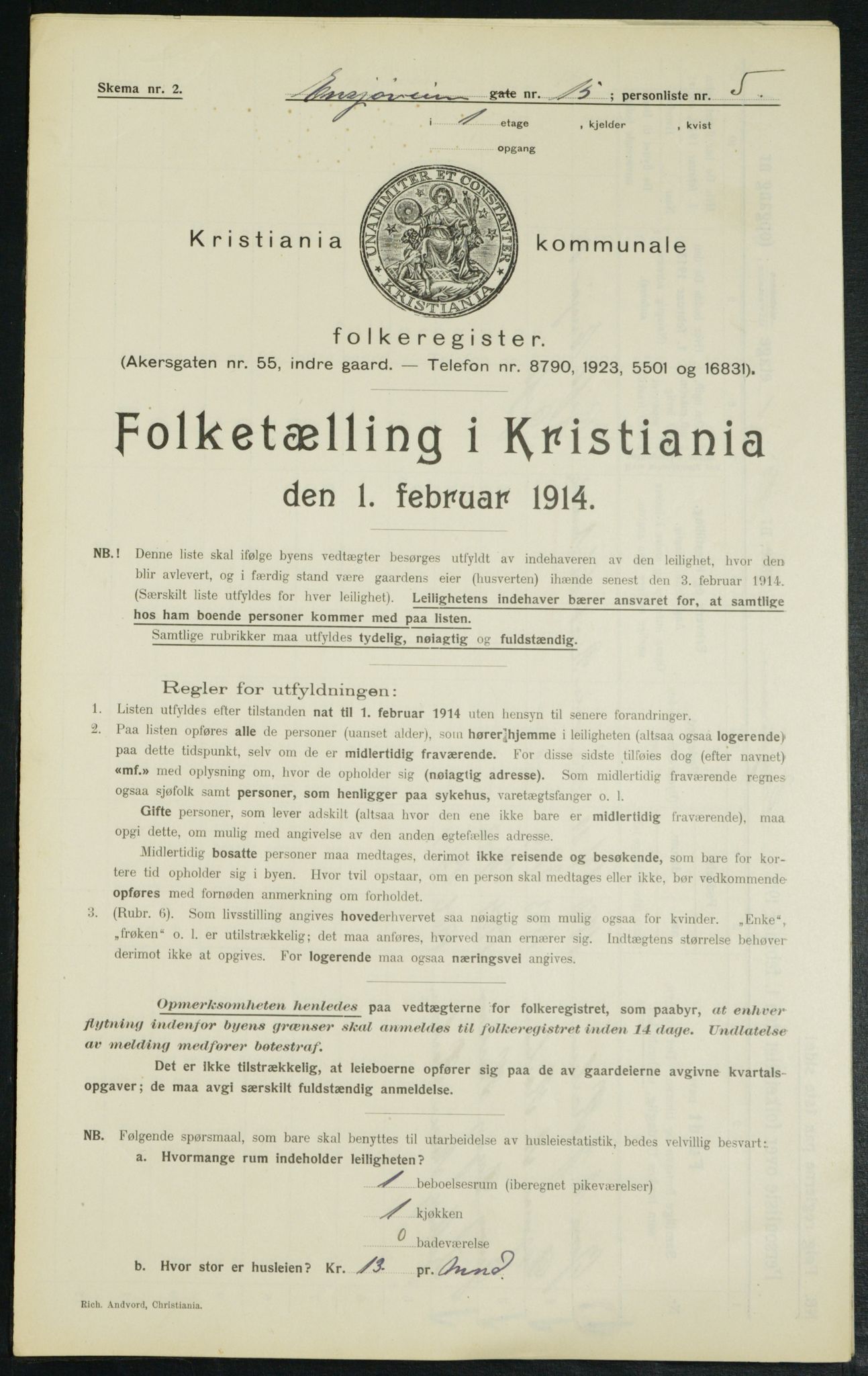 OBA, Municipal Census 1914 for Kristiania, 1914, p. 22114