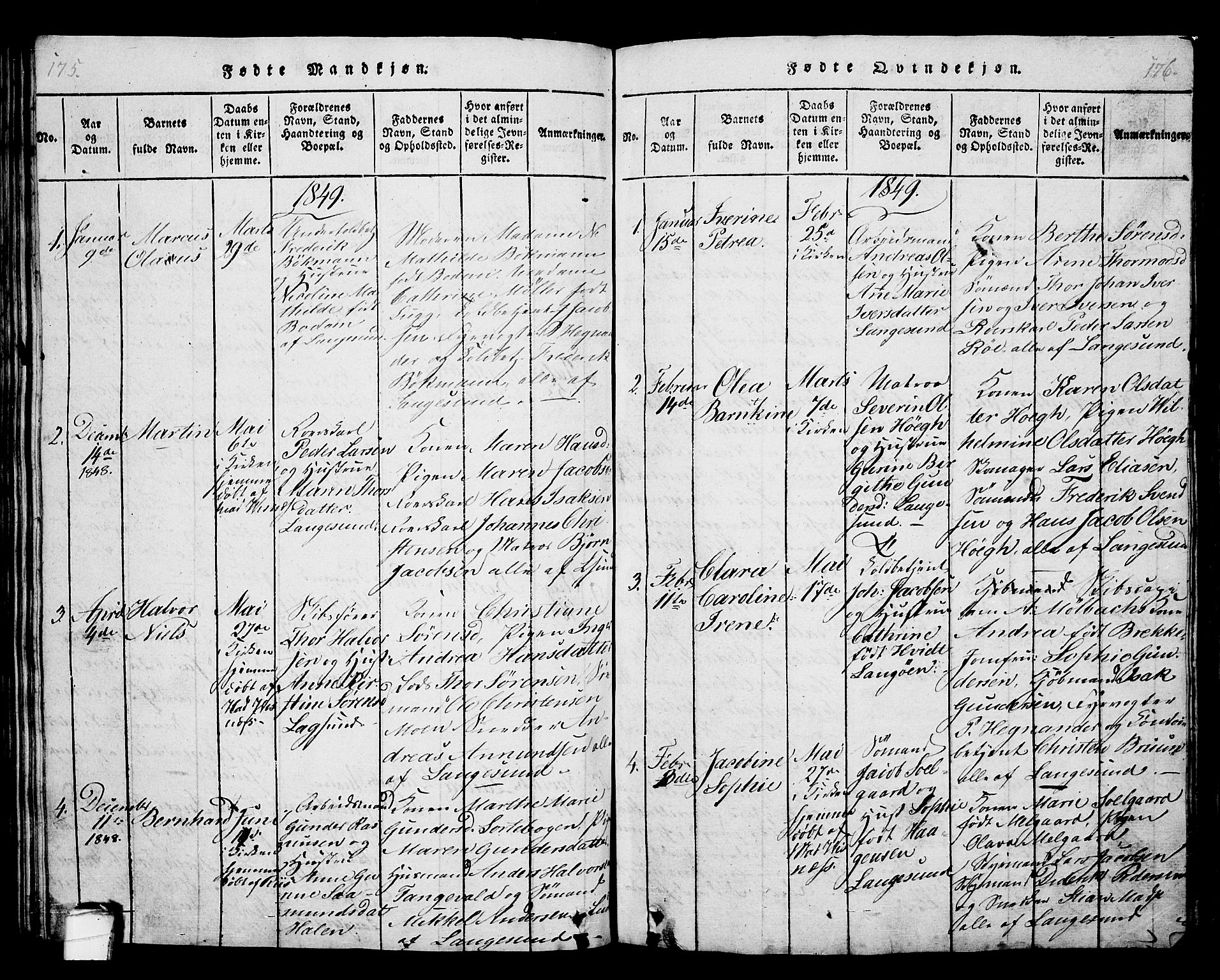 Langesund kirkebøker, SAKO/A-280/G/Ga/L0003: Parish register (copy) no. 3, 1815-1858, p. 175-176