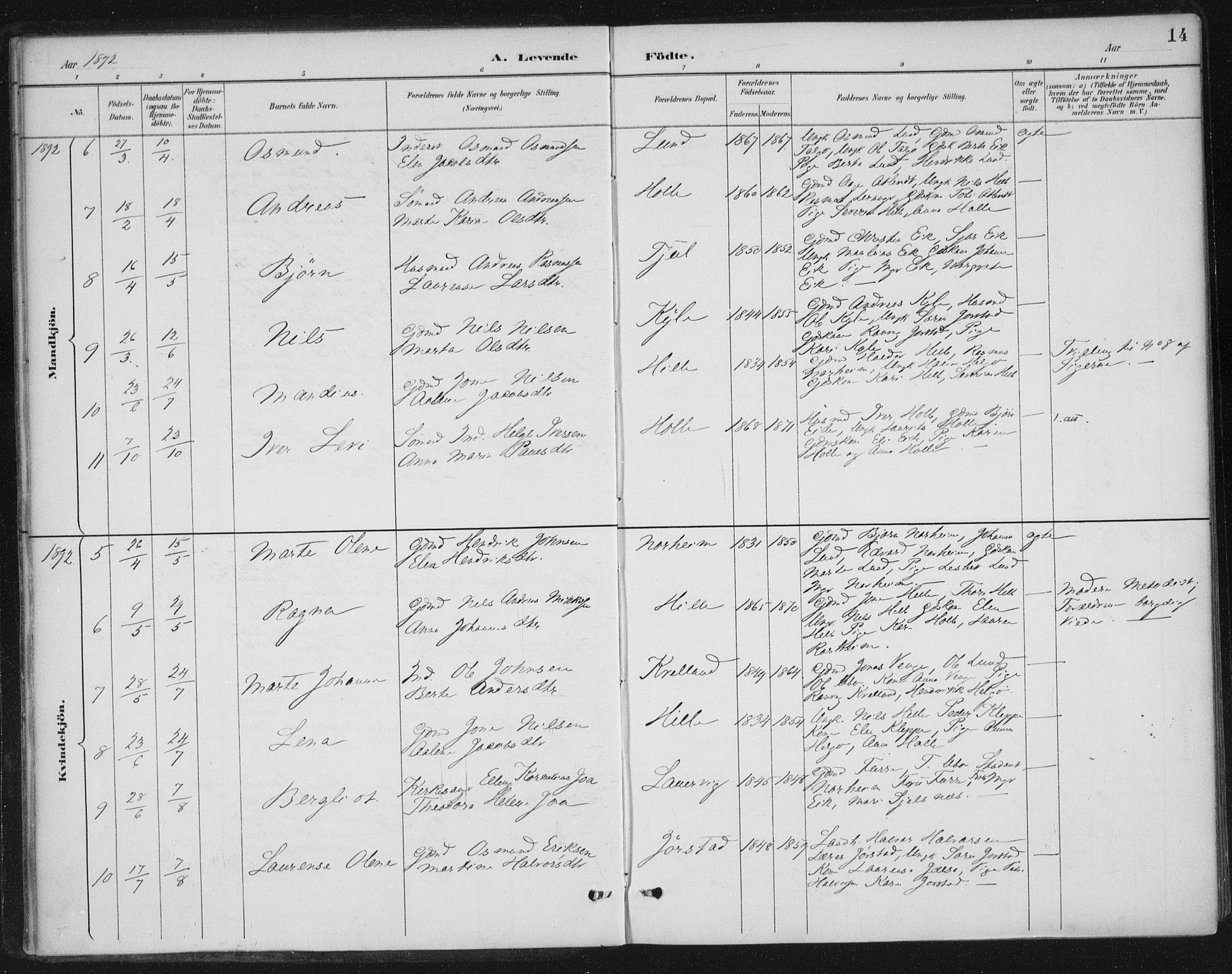 Nedstrand sokneprestkontor, AV/SAST-A-101841/01/IV: Parish register (official) no. A 13, 1887-1915, p. 14