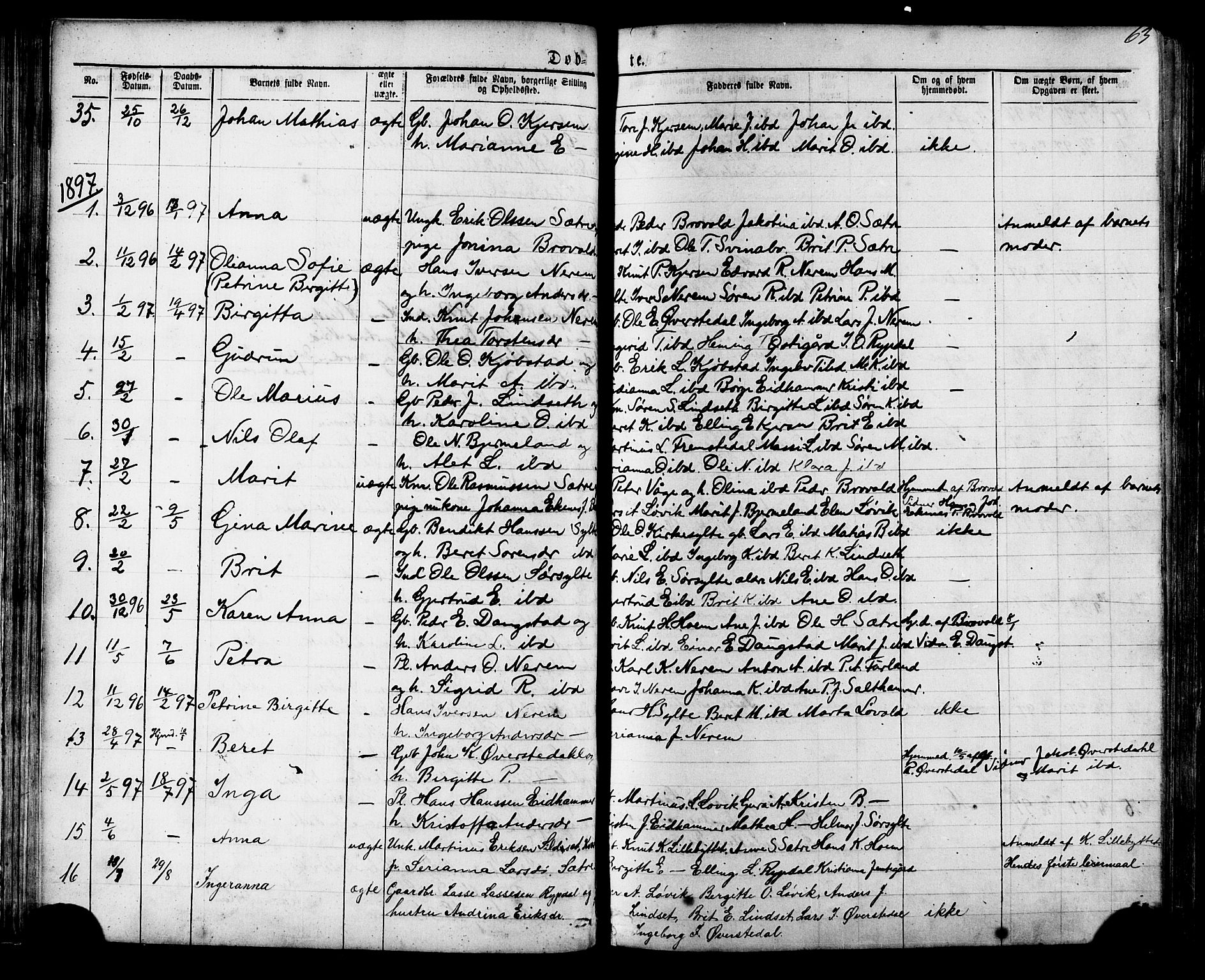 Ministerialprotokoller, klokkerbøker og fødselsregistre - Møre og Romsdal, SAT/A-1454/541/L0547: Parish register (copy) no. 541C02, 1867-1921, p. 63