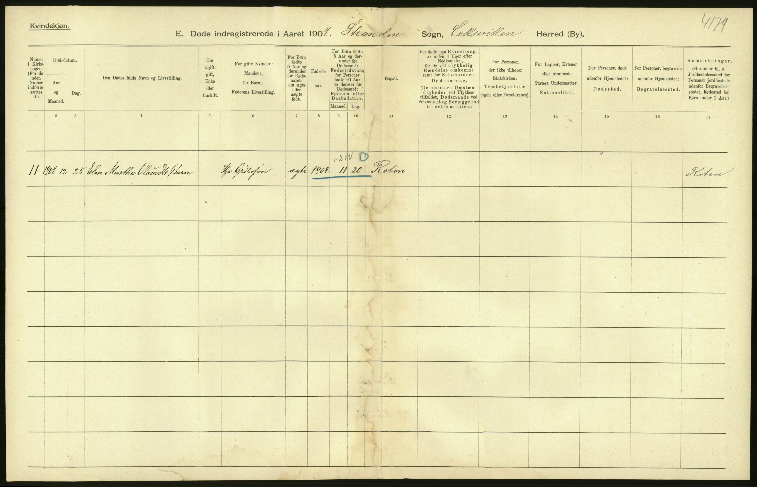 Statistisk sentralbyrå, Sosiodemografiske emner, Befolkning, AV/RA-S-2228/D/Df/Dfa/Dfab/L0019: Nordre Trondhjems amt: Fødte, gifte, døde, 1904, p. 460