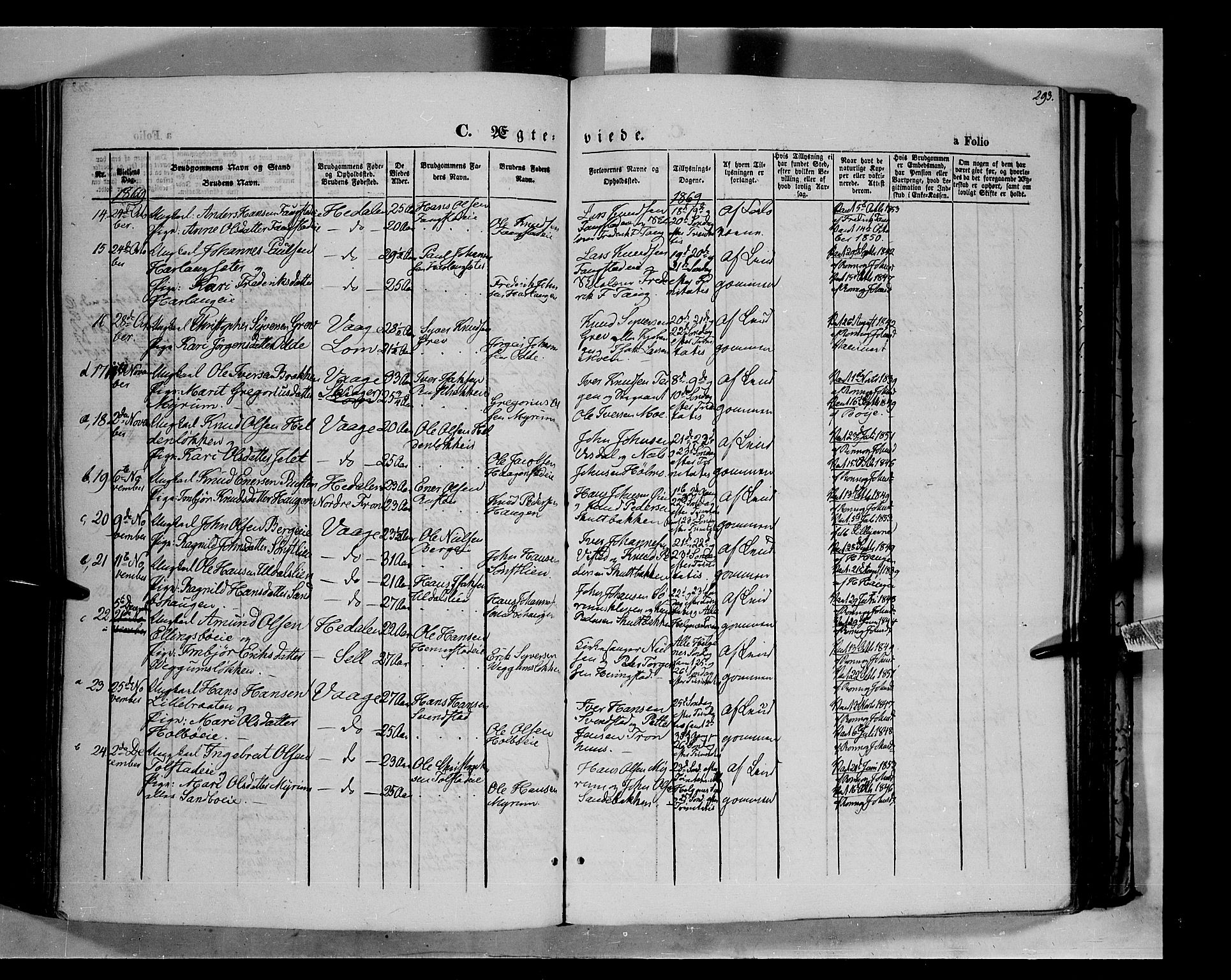 Vågå prestekontor, SAH/PREST-076/H/Ha/Haa/L0006: Parish register (official) no. 6 /1, 1856-1872, p. 293