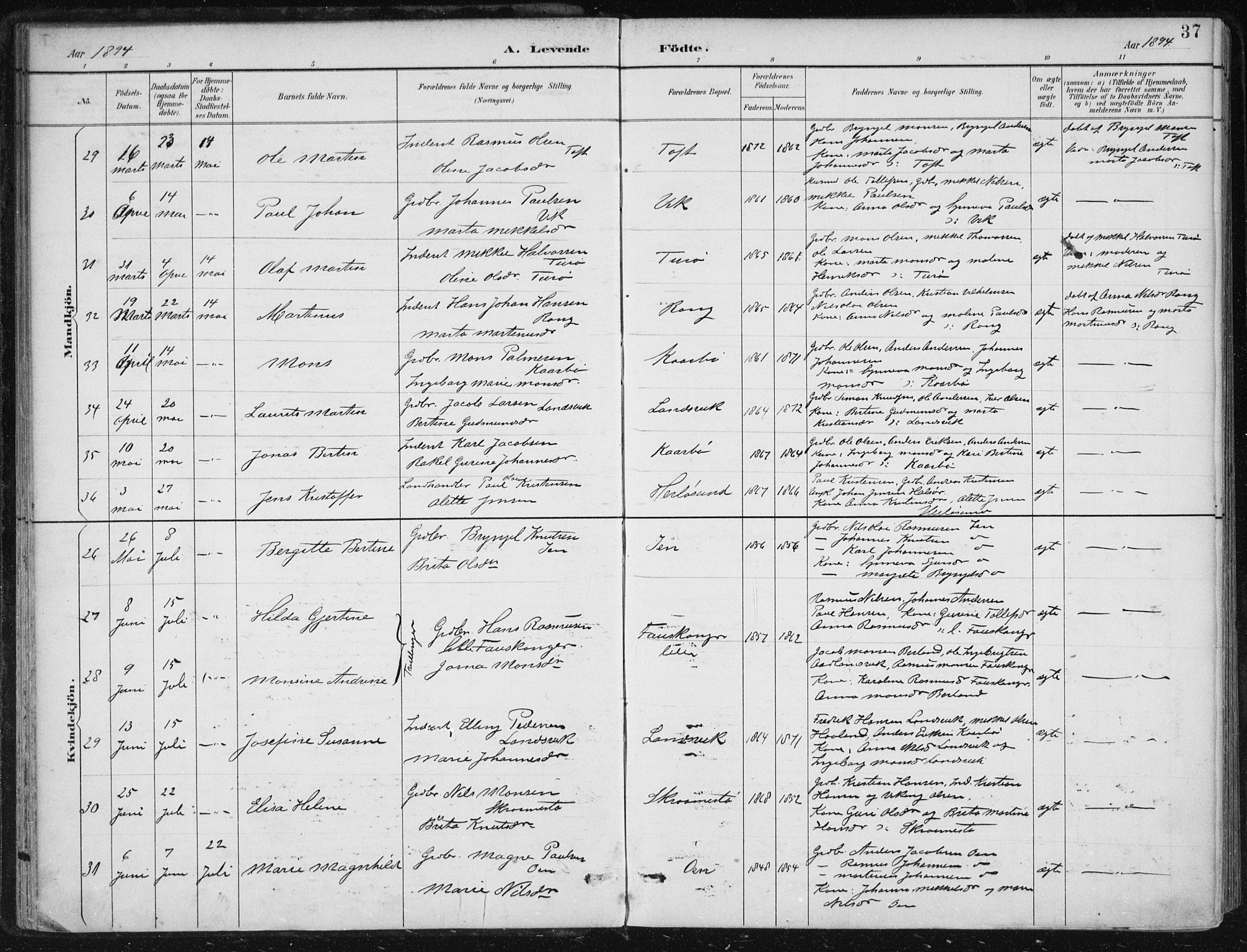 Herdla Sokneprestembete, SAB/A-75701/H/Haa: Parish register (official) no. A 4, 1891-1905, p. 37