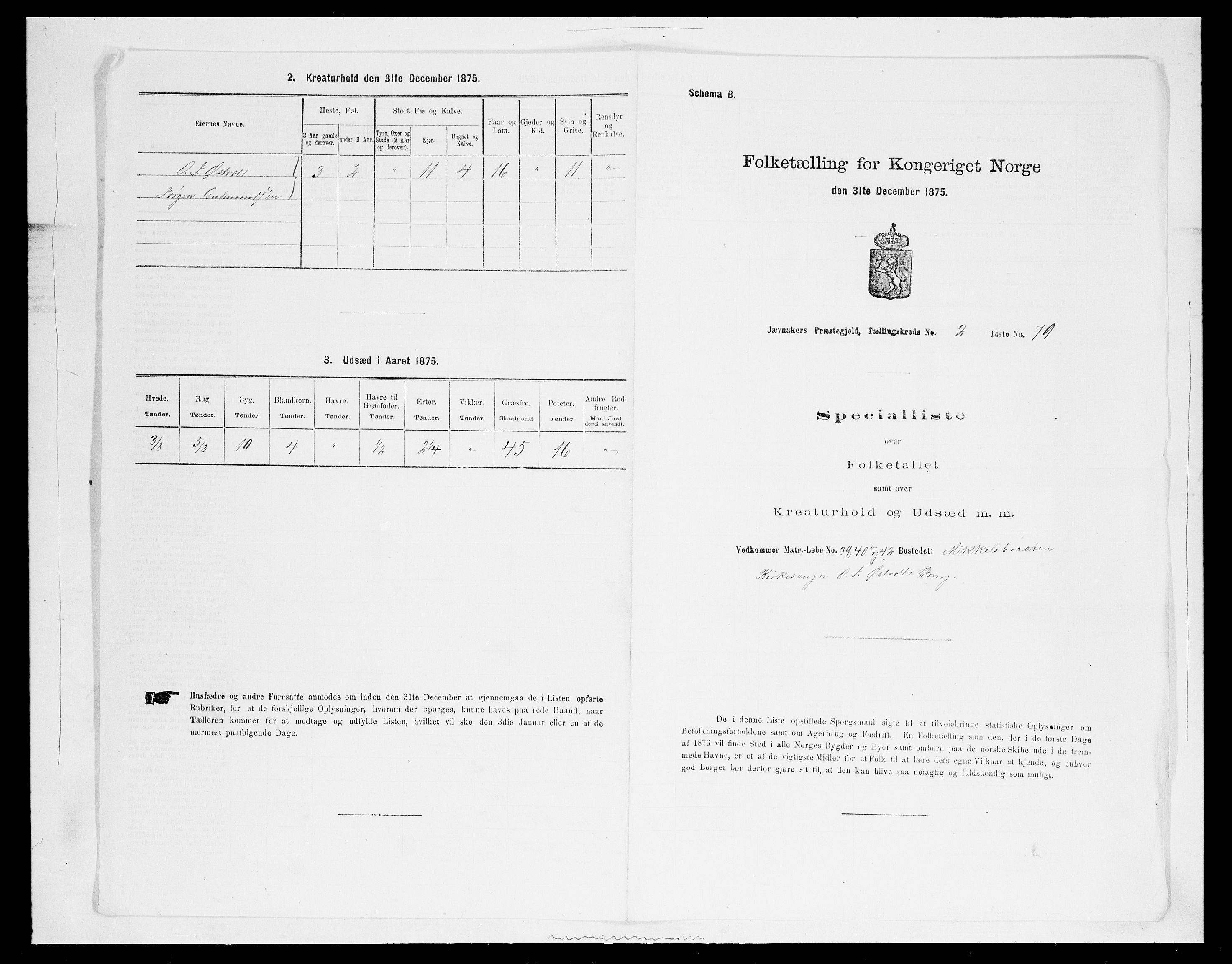 SAH, 1875 census for 0532P Jevnaker, 1875, p. 422