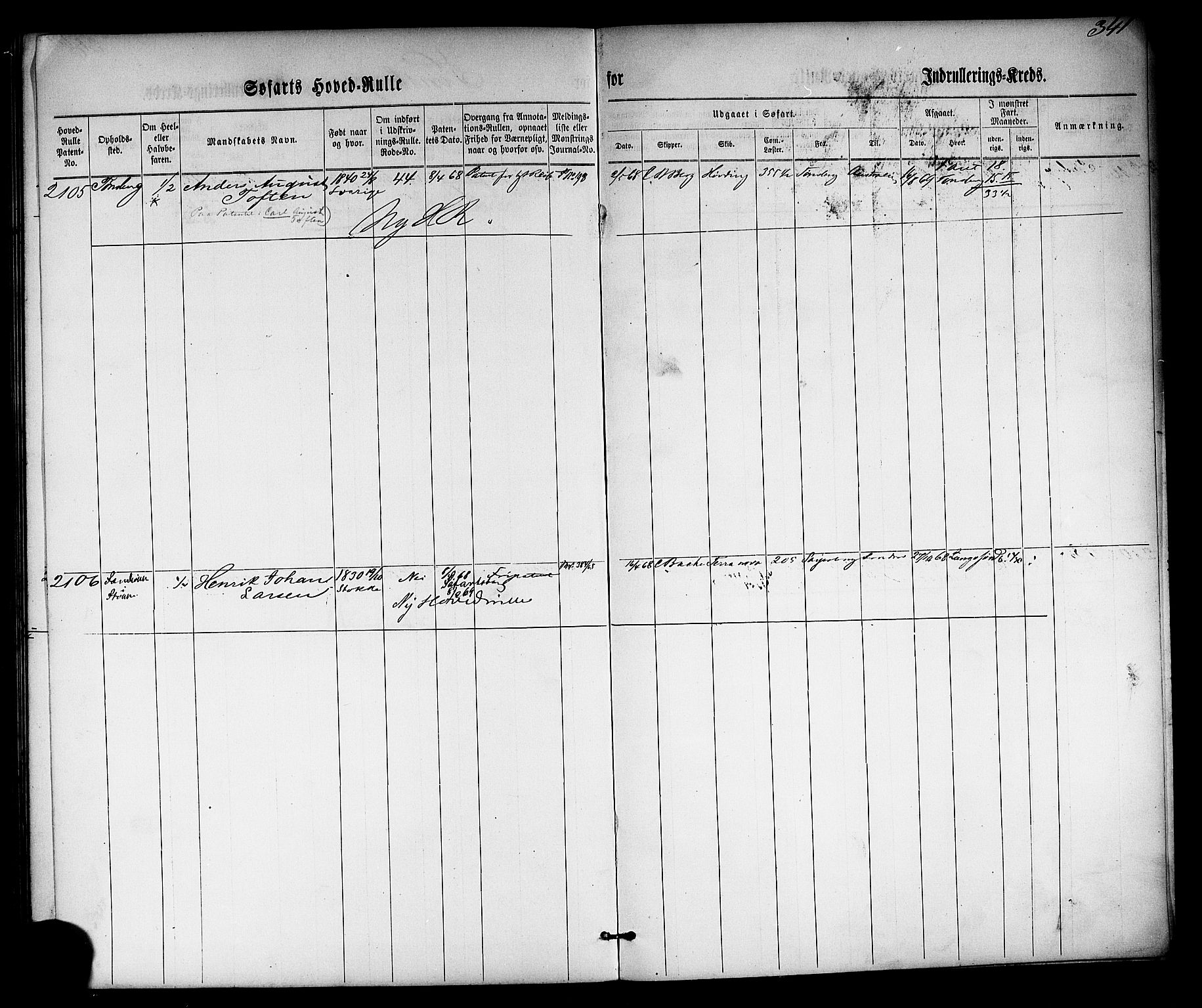 Tønsberg innrulleringskontor, SAKO/A-786/F/Fc/Fca/L0002: Hovedrulle Patent nr. 1429-2133, 1861-1868, p. 381