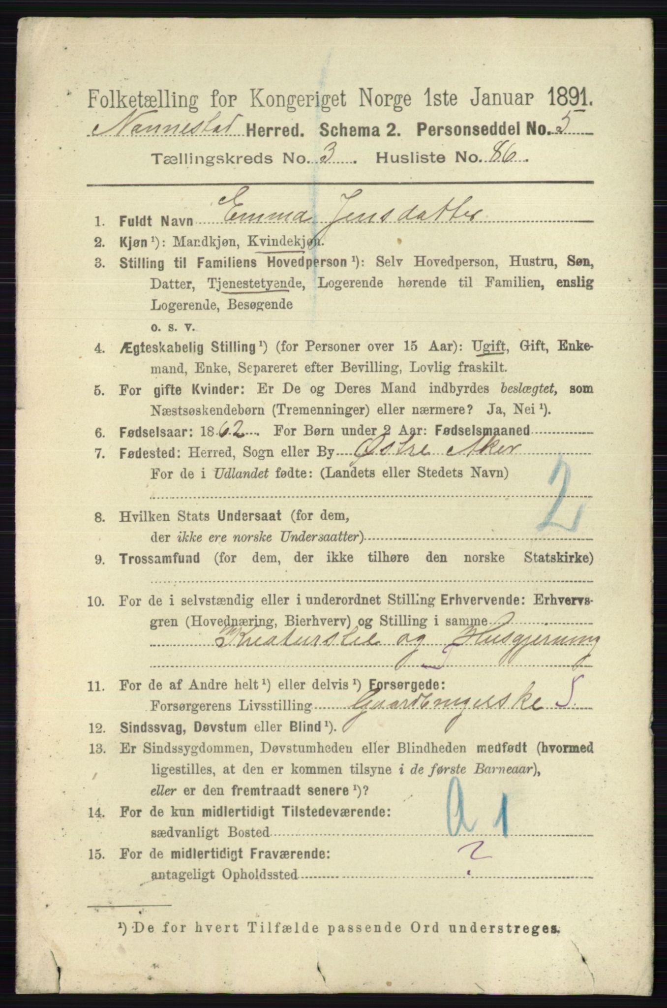 RA, 1891 census for 0238 Nannestad, 1891, p. 1961