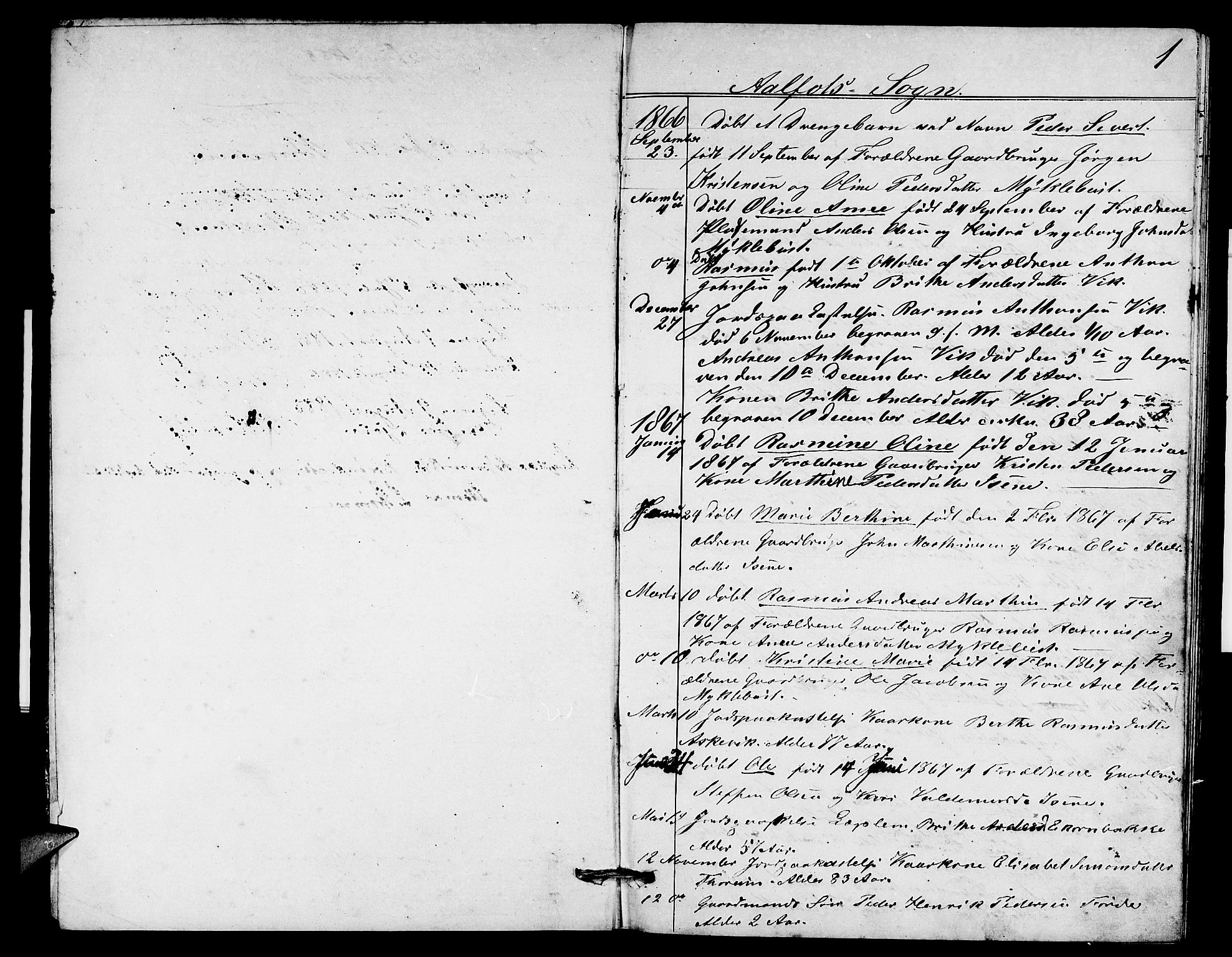 Davik sokneprestembete, SAB/A-79701/H/Hab/Habd/L0001: Parish register (copy) no. D 1, 1866-1891, p. 1
