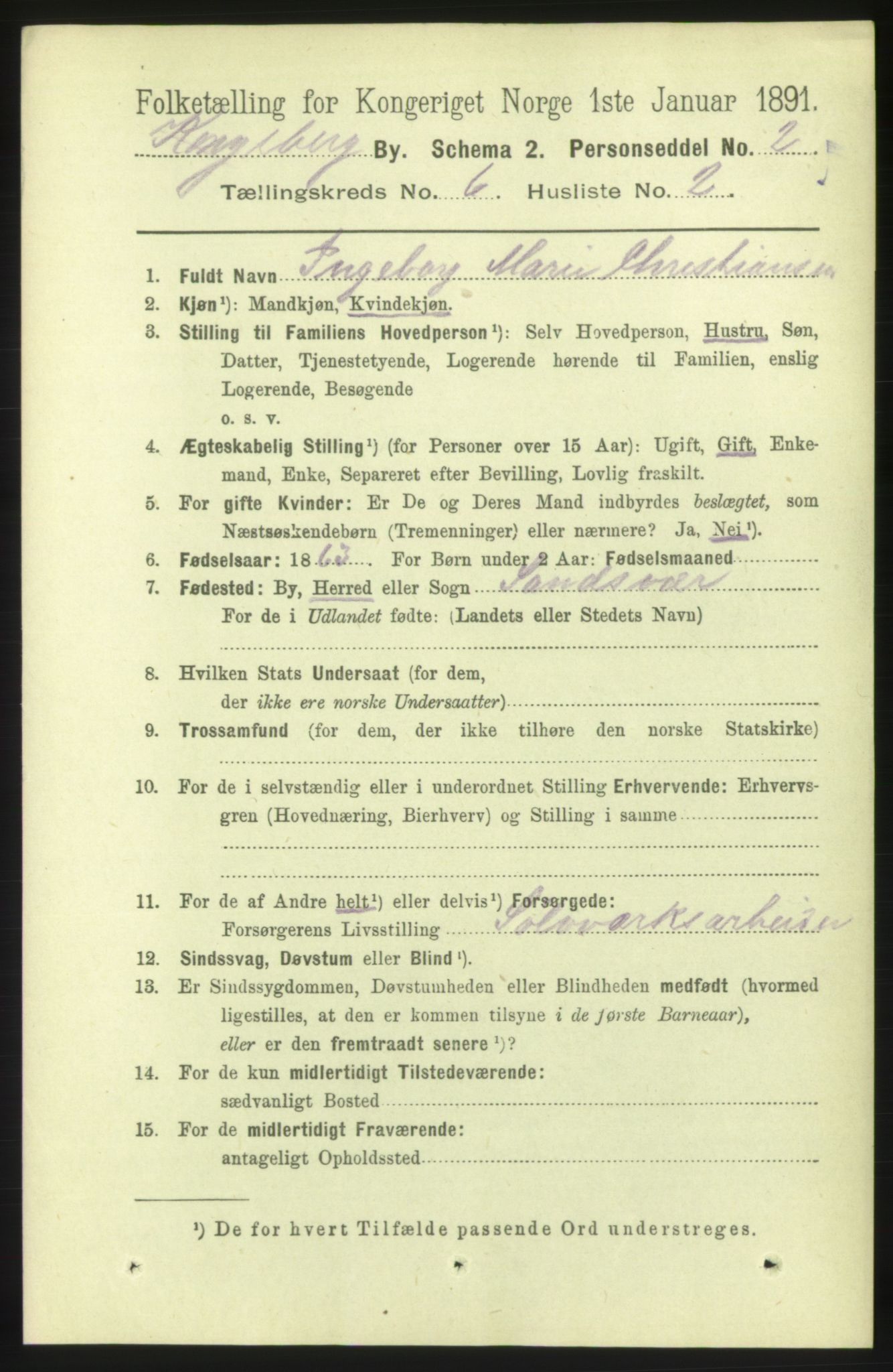 RA, 1891 census for 0604 Kongsberg, 1891, p. 4846