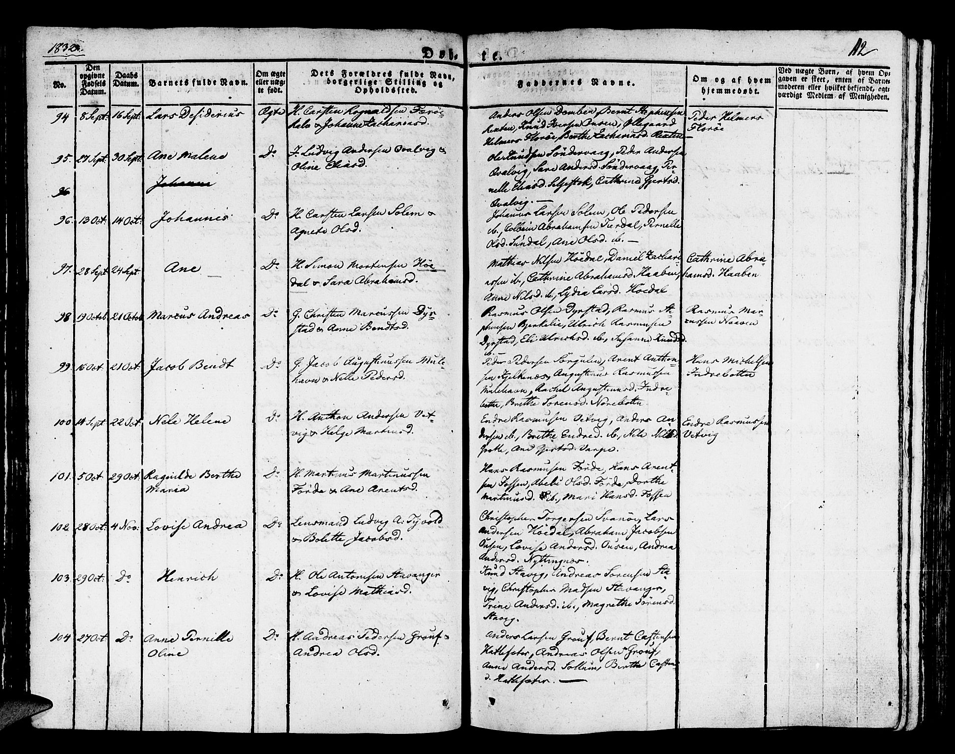 Kinn sokneprestembete, AV/SAB-A-80801/H/Haa/Haaa/L0004/0001: Parish register (official) no. A 4I, 1822-1840, p. 112