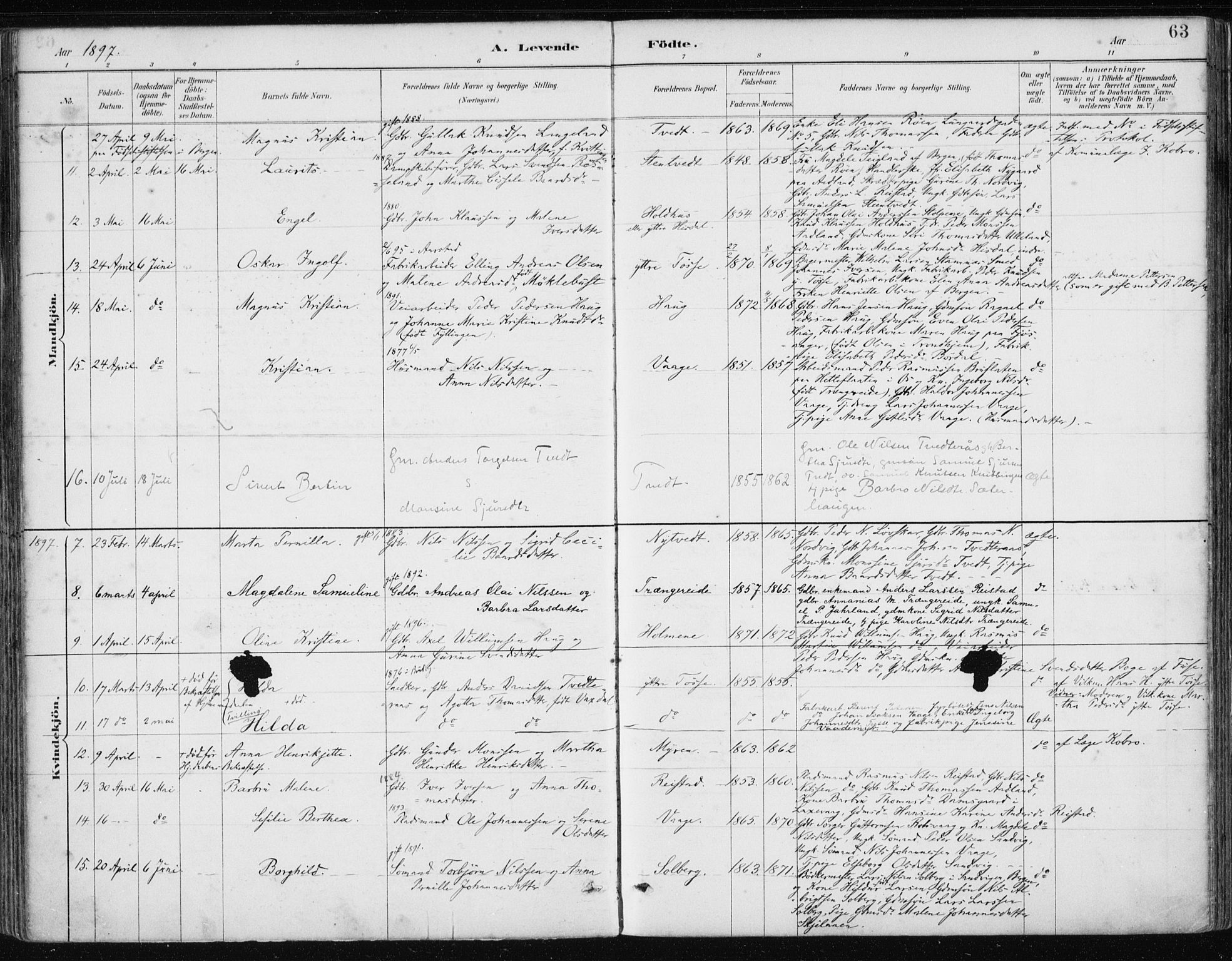 Samnanger Sokneprestembete, AV/SAB-A-77501/H/Haa: Parish register (official) no. A 1, 1885-1901, p. 63