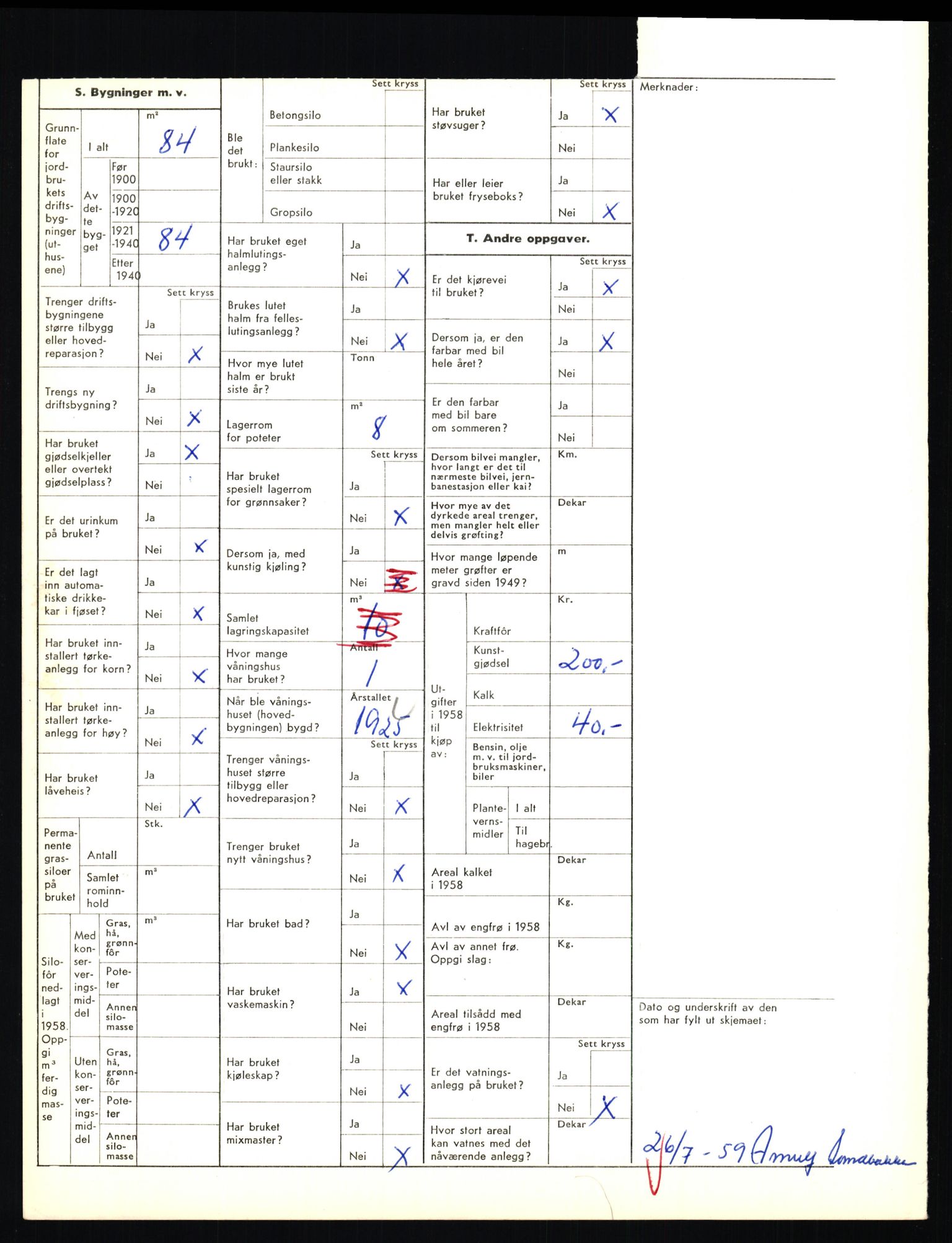 Statistisk sentralbyrå, Næringsøkonomiske emner, Jordbruk, skogbruk, jakt, fiske og fangst, AV/RA-S-2234/G/Gd/L0655: Troms: 1924 Målselv (kl. 4-10), 1959, p. 1168