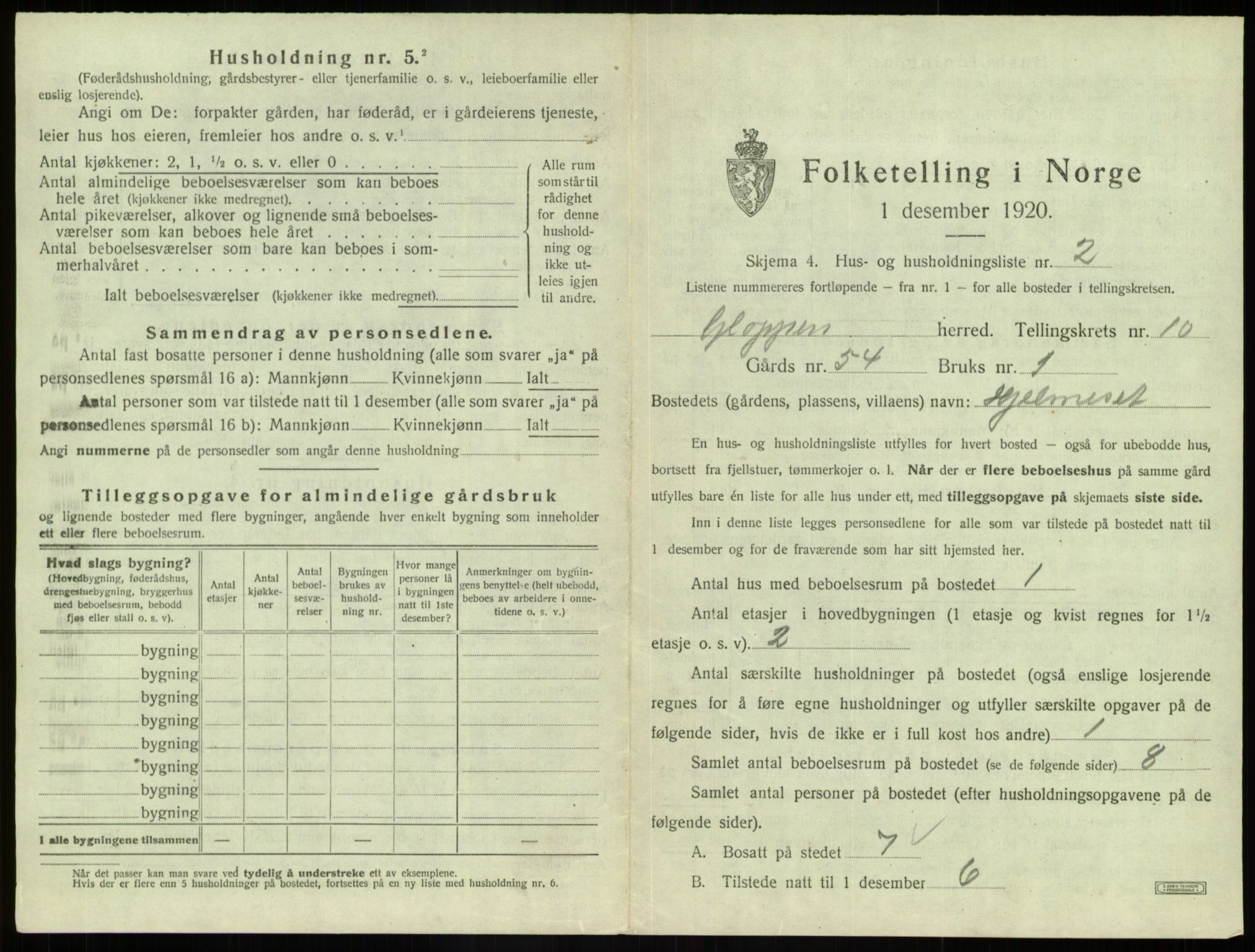 SAB, 1920 census for Gloppen, 1920, p. 656