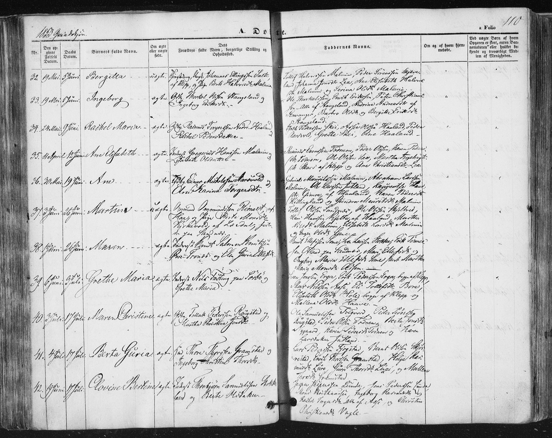 Høyland sokneprestkontor, AV/SAST-A-101799/001/30BA/L0008: Parish register (official) no. A 8, 1841-1856, p. 110