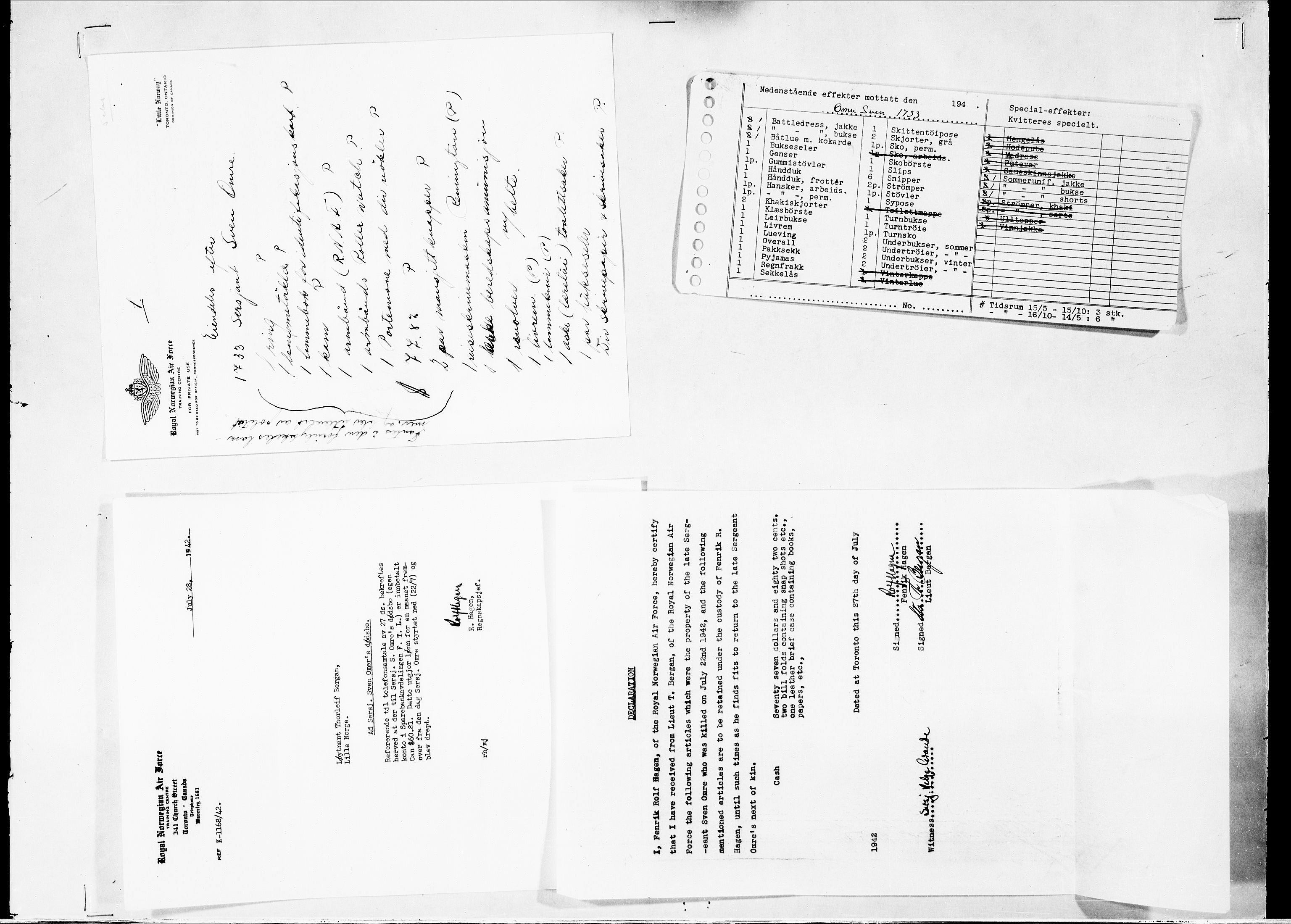 Forsvaret, Flyvåpnenes treningsleir 1940-1945, AV/RA-RAFA-3974/V/L0047: Ekspedisjonskontoret.
Personellsaker N - Ø., 1940-1945